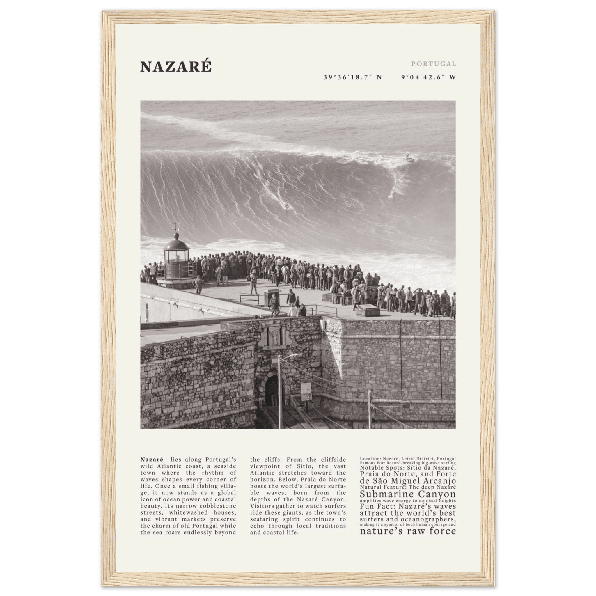 Nazaré Portugal Poster Black and White – Vintage Big Waves Surf Print (Digital & Printed Options) - Evergreen Posters
