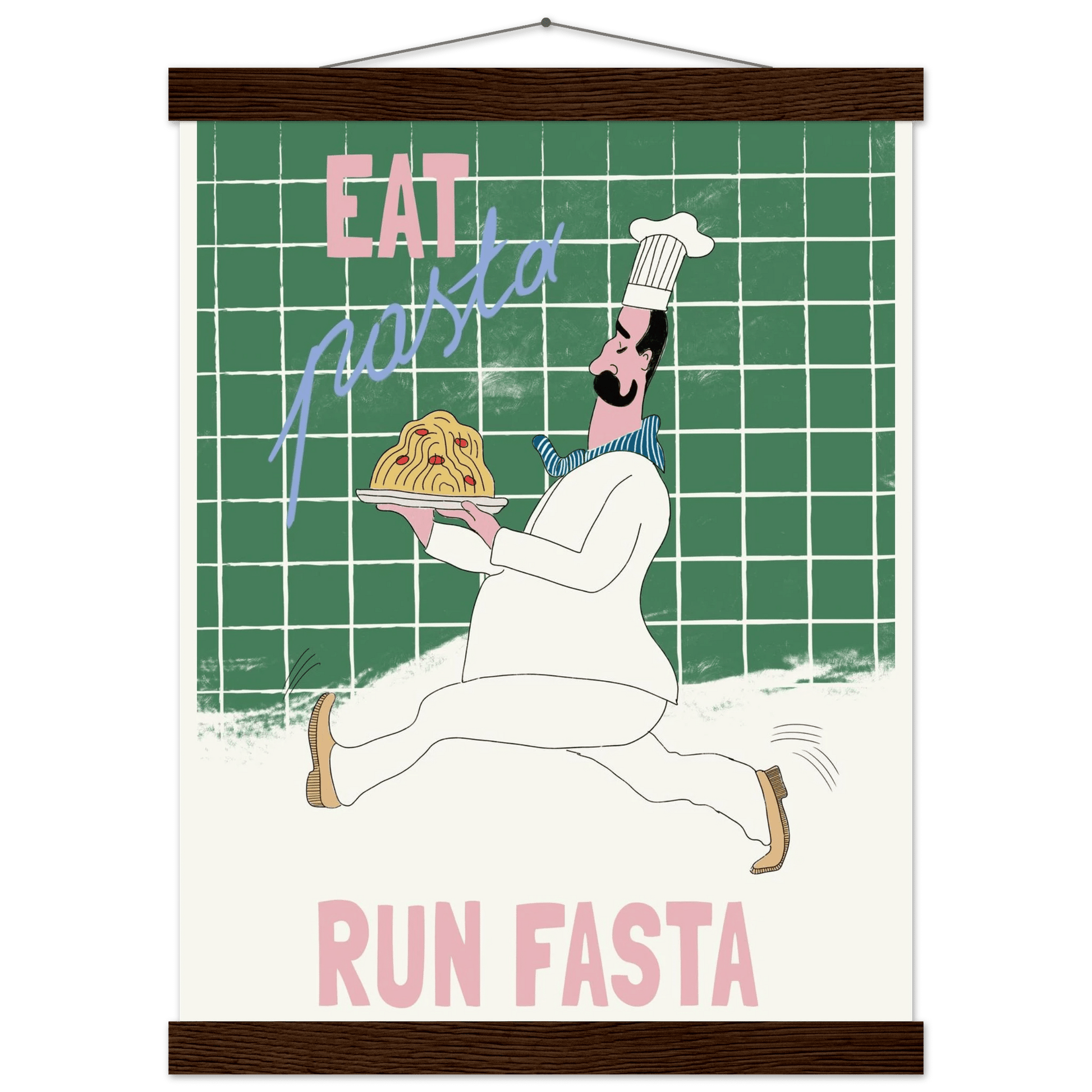 Eat Pasta Run Fasta Poster – Playful Kitchen Wall Art Print (Green Edition) - Evergreen Posters