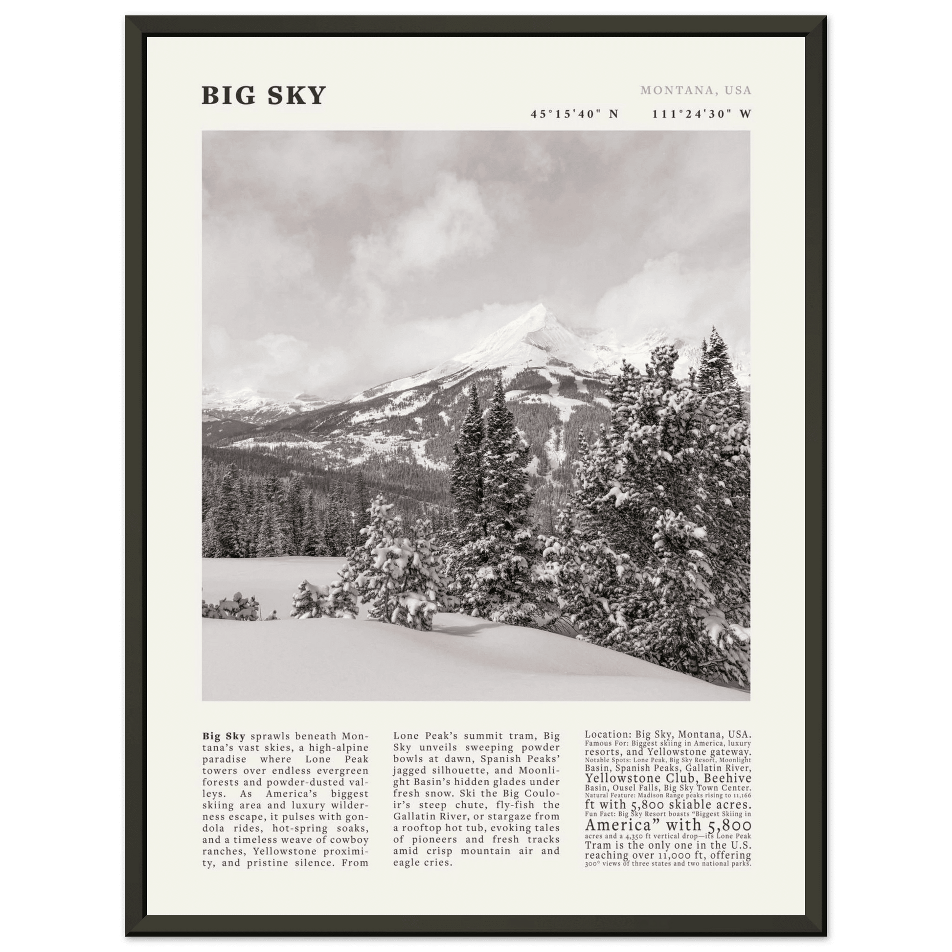 Big Sky Montana Poster Black and White – Vintage Lone Peak Ski Resort Print (Digital & Printed Options) - Evergreen Posters