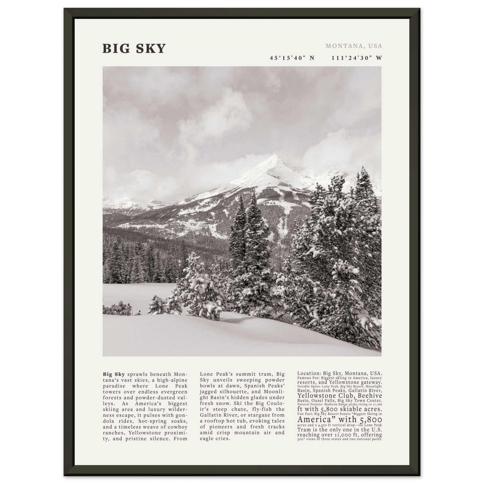 Big Sky Montana Poster Black and White – Vintage Lone Peak Ski Resort Print (Digital & Printed Options) - Evergreen Posters