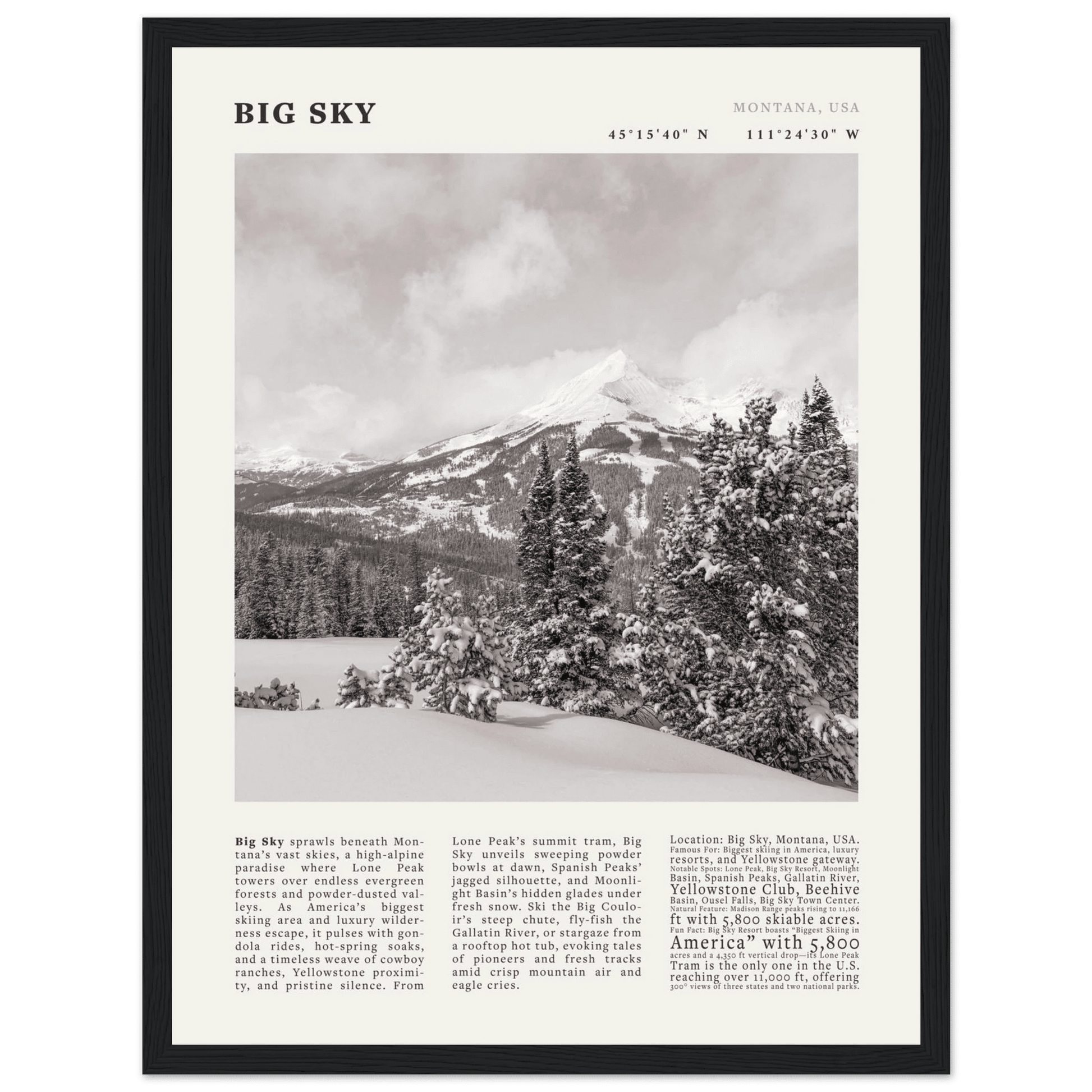 Big Sky Montana Poster Black and White – Vintage Lone Peak Ski Resort Print (Digital & Printed Options) - Evergreen Posters
