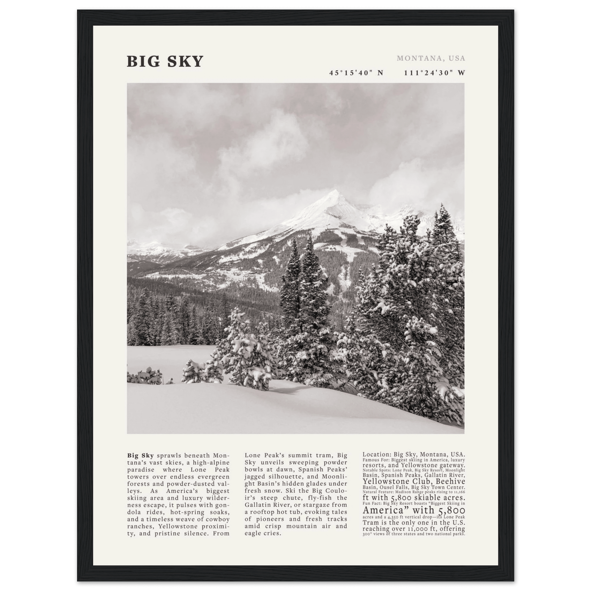 Big Sky Montana Poster Black and White – Vintage Lone Peak Ski Resort Print (Digital & Printed Options) - Evergreen Posters