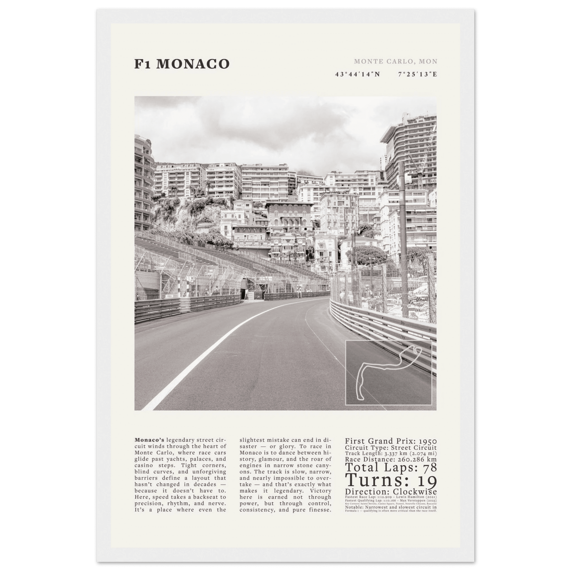 F1 Monaco Poster Black and White – Vintage Monte Carlo Street Circuit Print (Digital & Printed Options) - Evergreen Posters