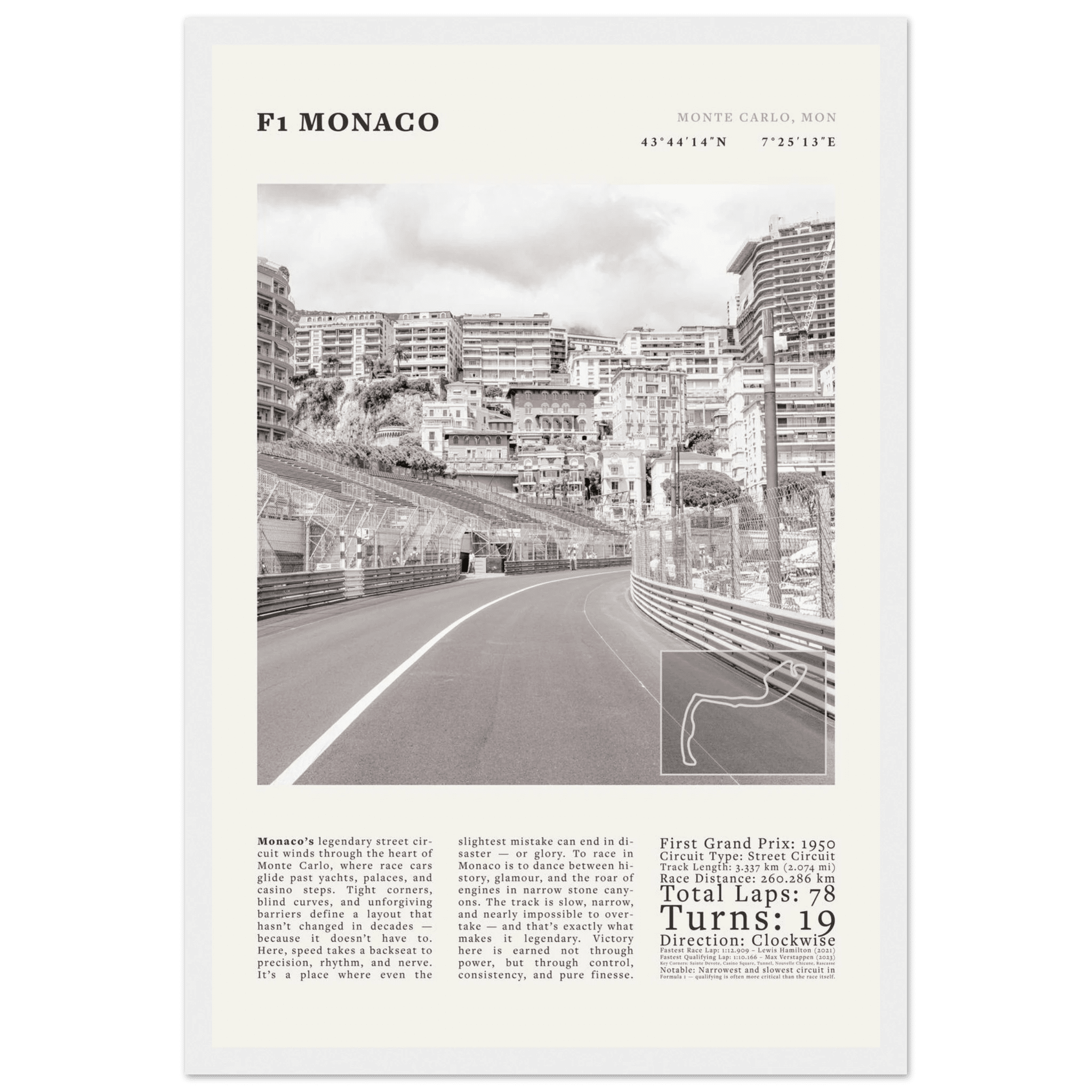 F1 Monaco Poster Black and White – Vintage Monte Carlo Street Circuit Print (Digital & Printed Options) - Evergreen Posters