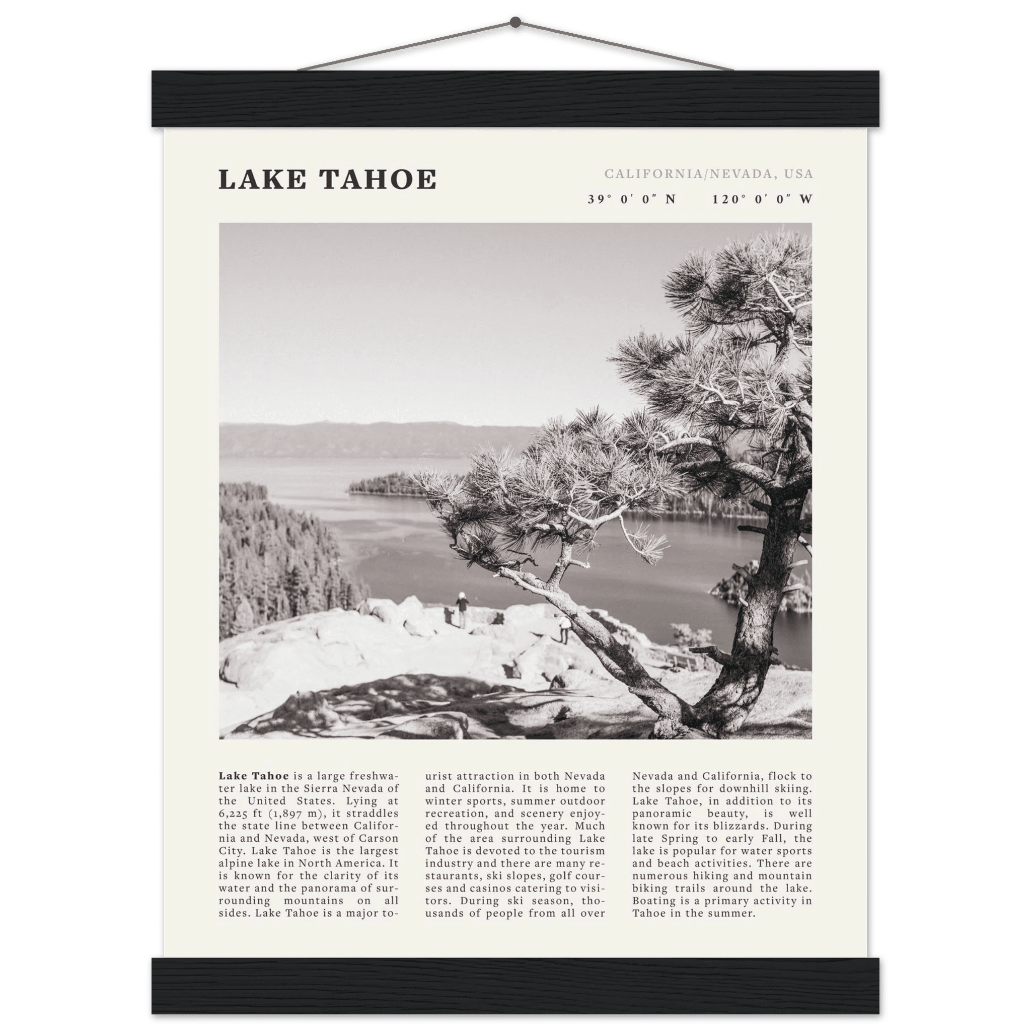 Lake Tahoe Poster | Black & White California Nevada Wall Art | Nature Travel Print Decor - Evergreen Posters