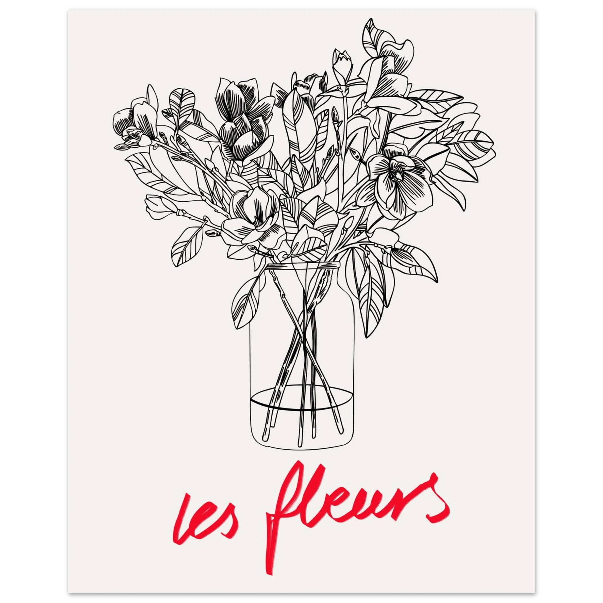 Les Fleurs Botanical Poster | French Flower Line Art Print | Minimalist Floral Wall Decor - Evergreen Posters