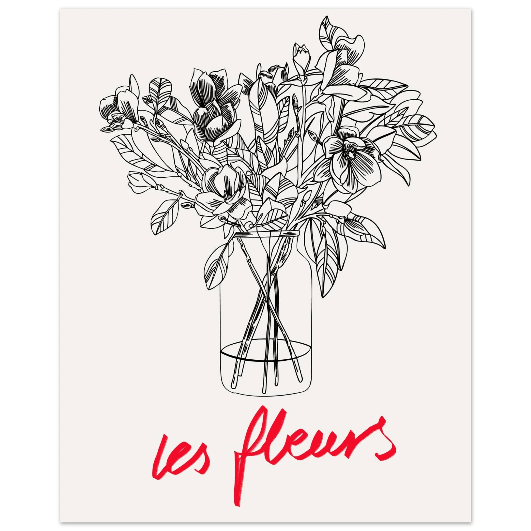 Les Fleurs Botanical Poster | French Flower Line Art Print | Minimalist Floral Wall Decor - Evergreen Posters