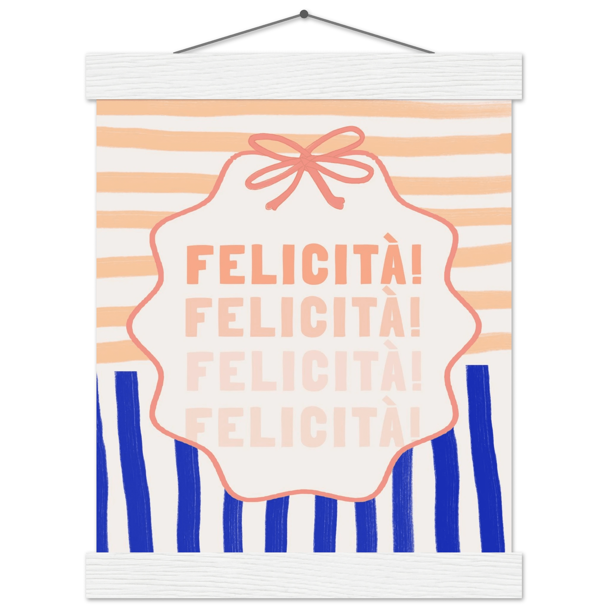 Felicità Italian Happiness Quote Print | Coquette Stripe Wall Art - Evergreen Posters