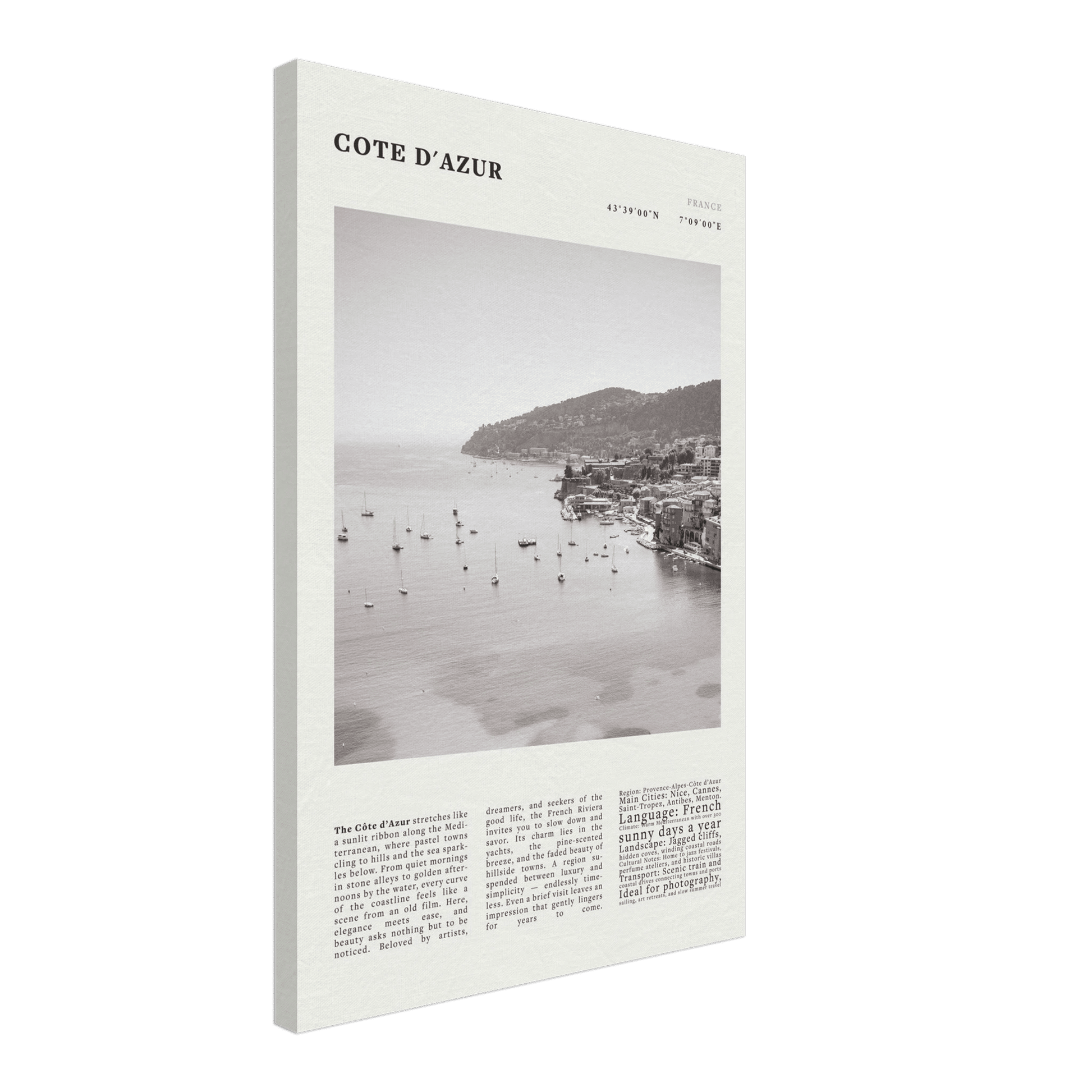 Côte d'Azur Poster Black and White – Vintage French Riviera Coast Print (Digital & Printed Options) - Evergreen Posters