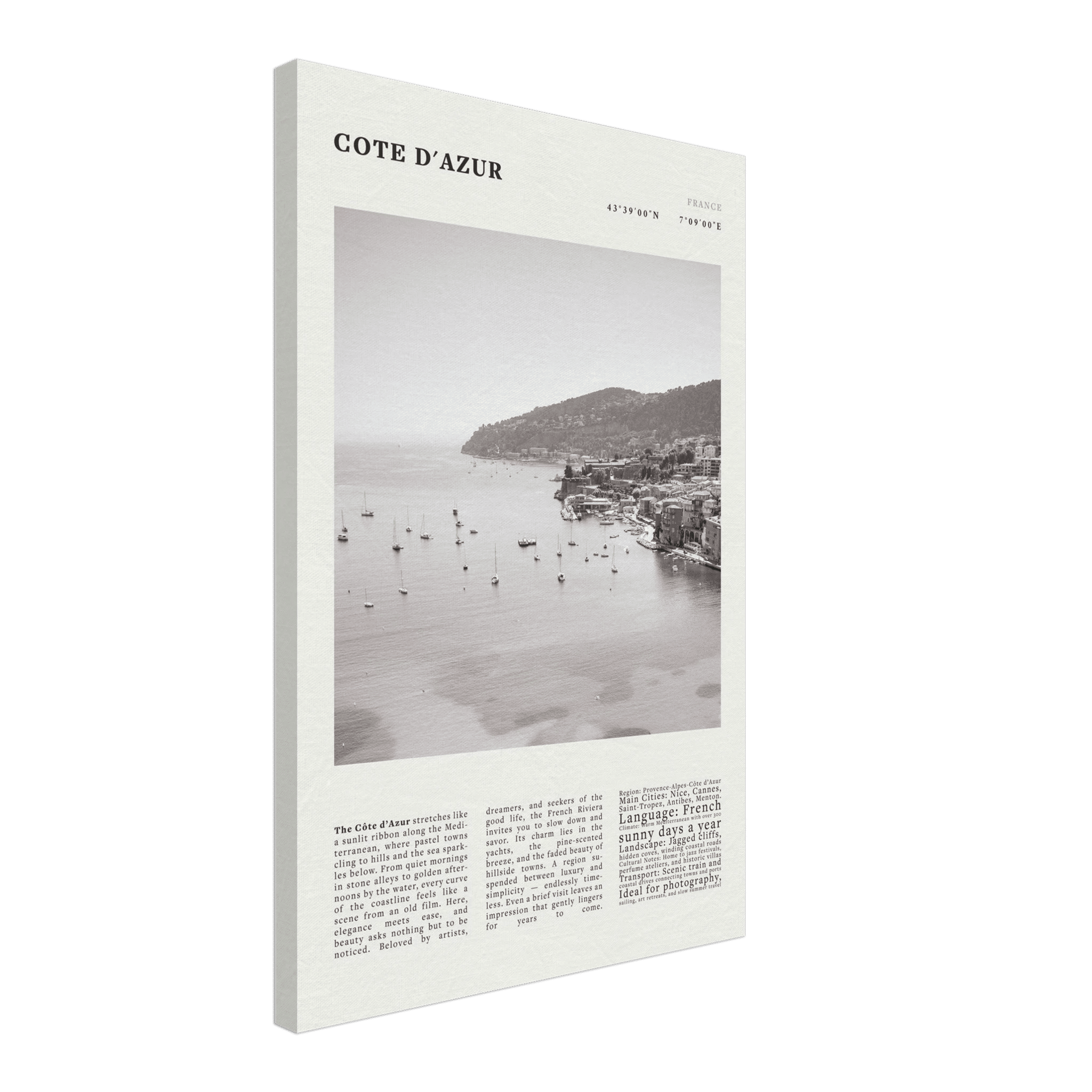 Côte d'Azur Poster Black and White – Vintage French Riviera Coast Print (Digital & Printed Options) - Evergreen Posters