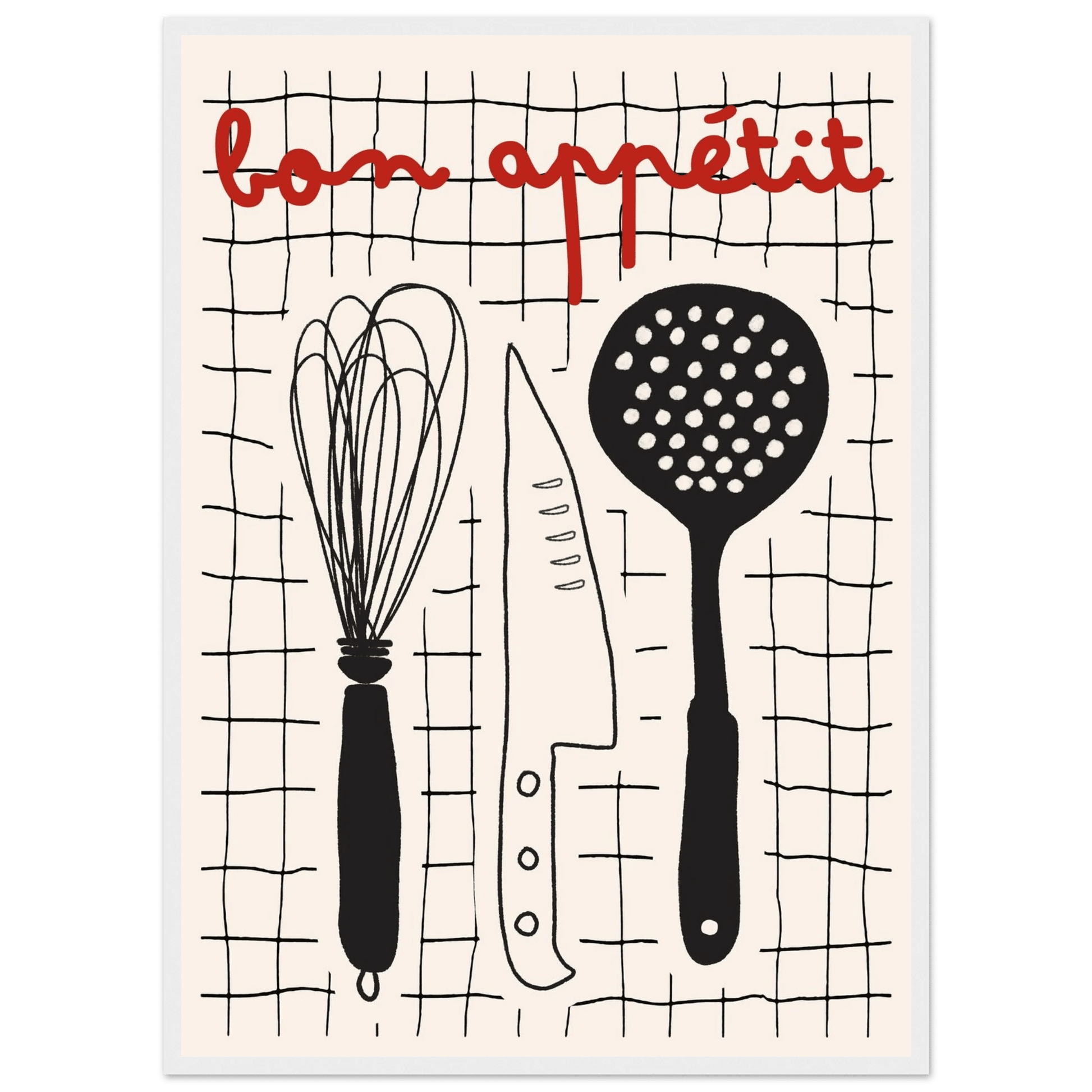 Bon Appétit French Kitchen Print | Bold Black Red Wall Art Poster - Evergreen Posters