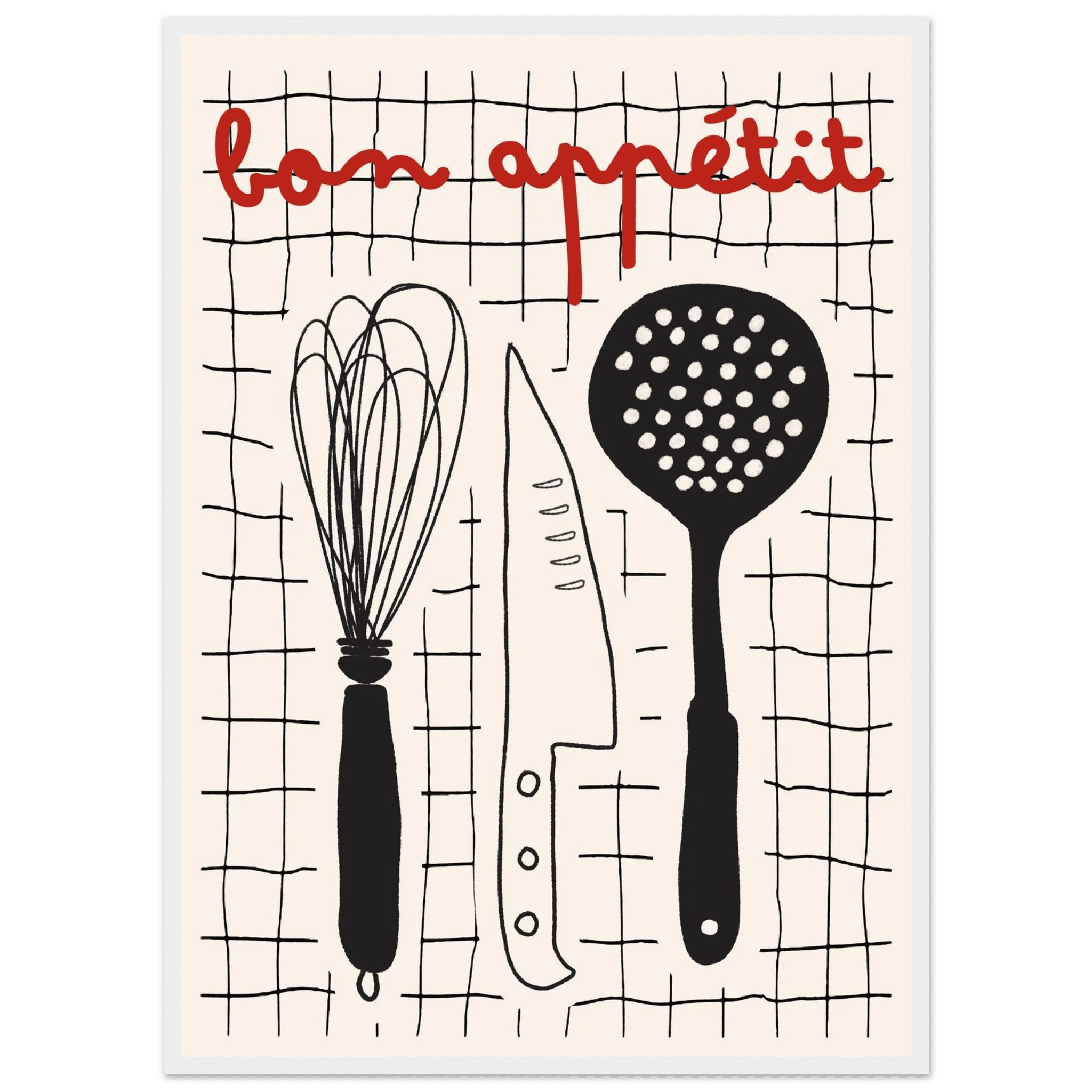 Bon Appétit French Kitchen Print | Bold Black Red Wall Art Poster - Evergreen Posters