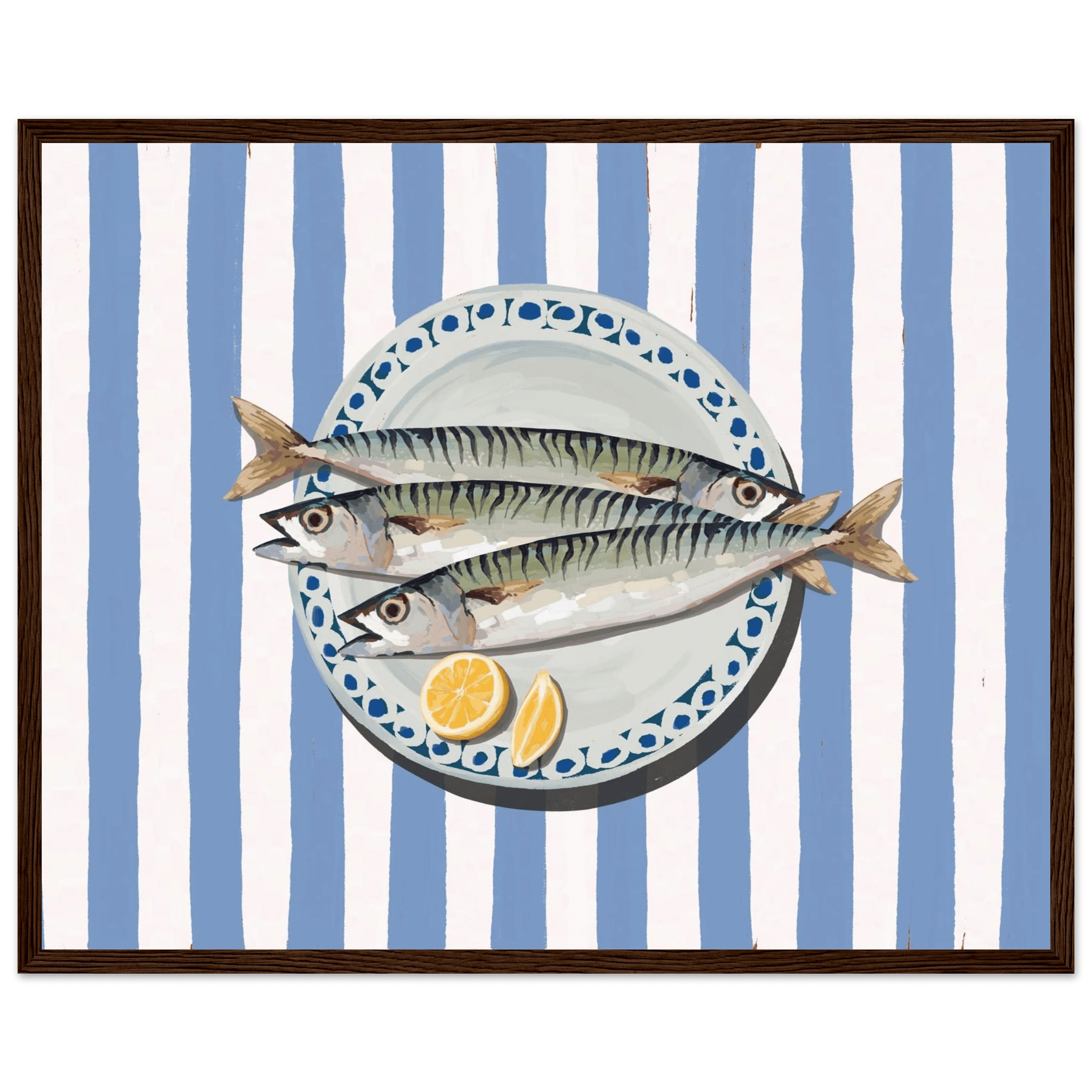 Sardines Print | Blue Stripe Fish Kitchen Wall Art | Coastal Food Poster - Evergreen Posters