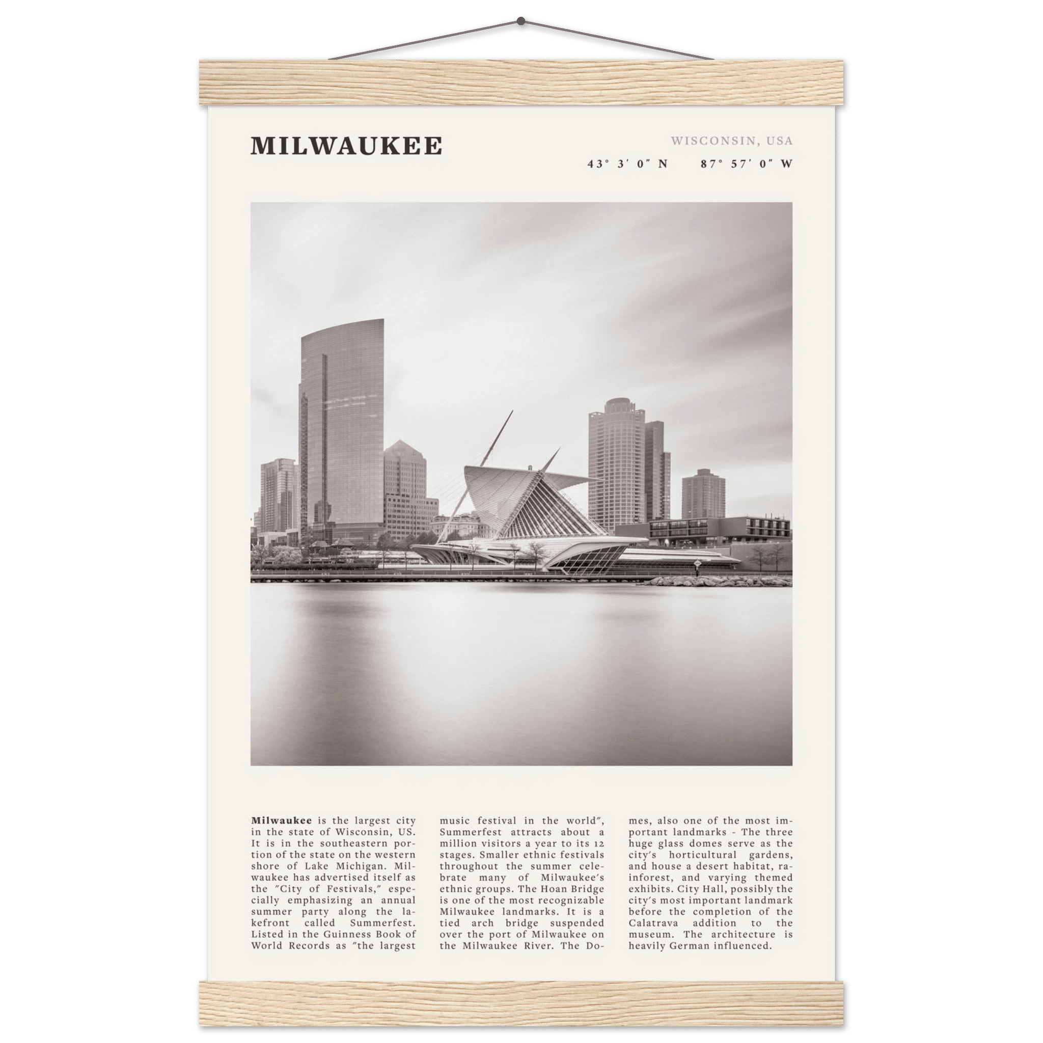 Milwaukee Poster | Black & White Wisconsin City Wall Art | USA Travel Print - Evergreen Posters