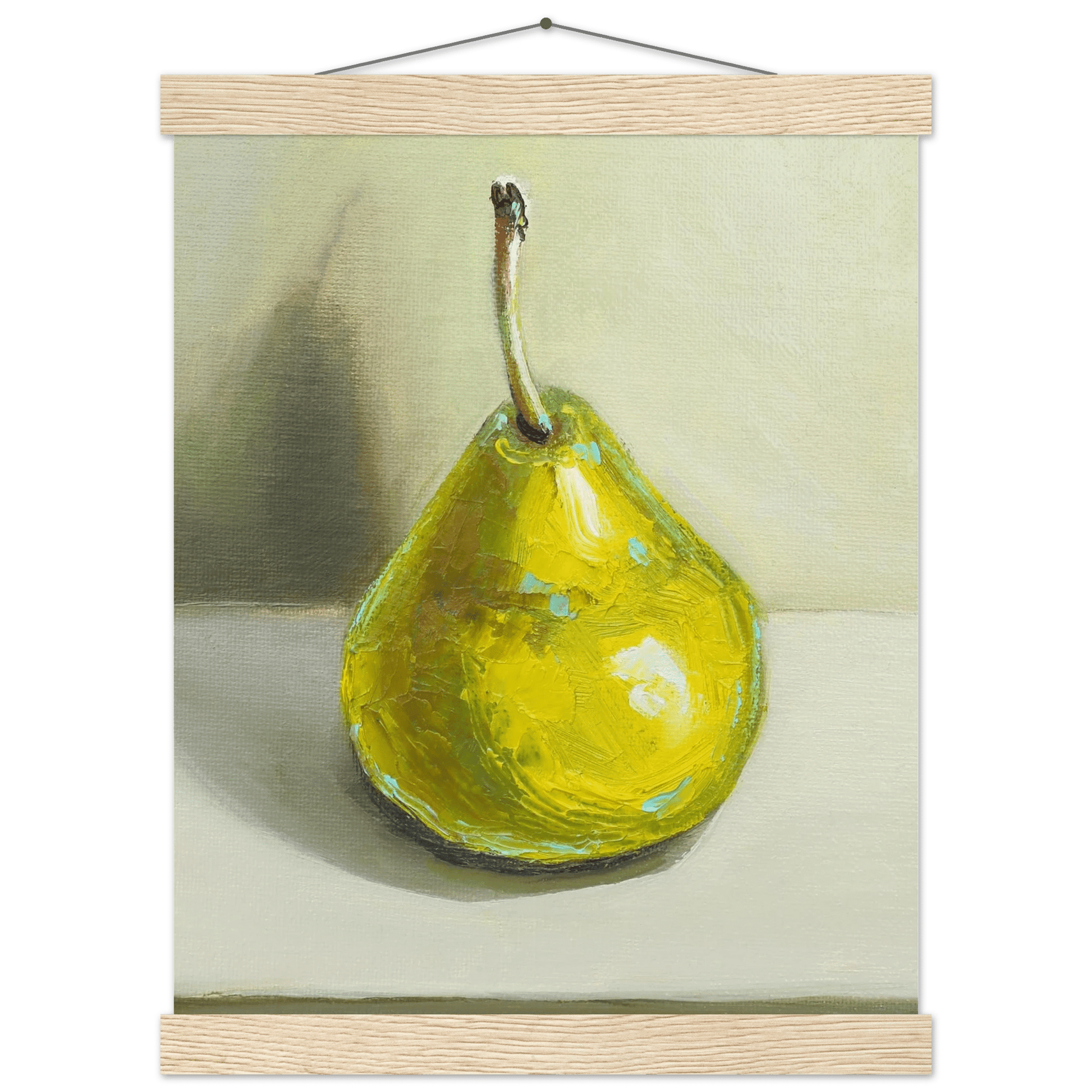 Pear Print | Green Pear Oil Painting Wall Art | Kitchen Poster - Evergreen Posters