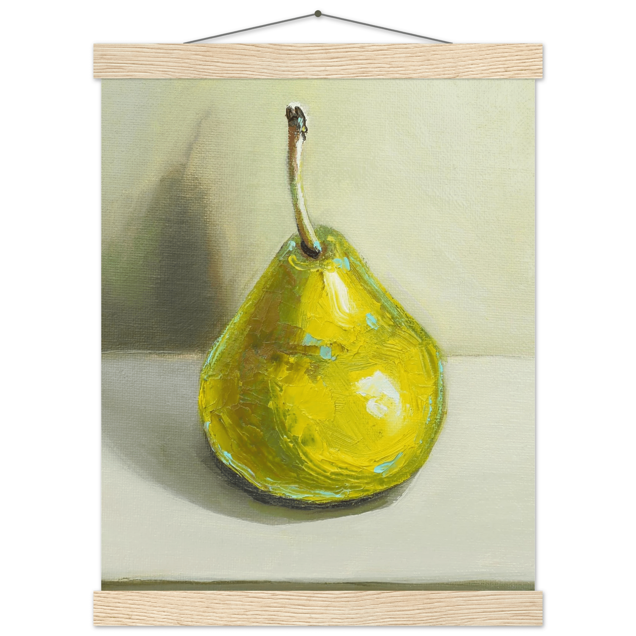 Pear Print | Green Pear Oil Painting Wall Art | Kitchen Poster - Evergreen Posters
