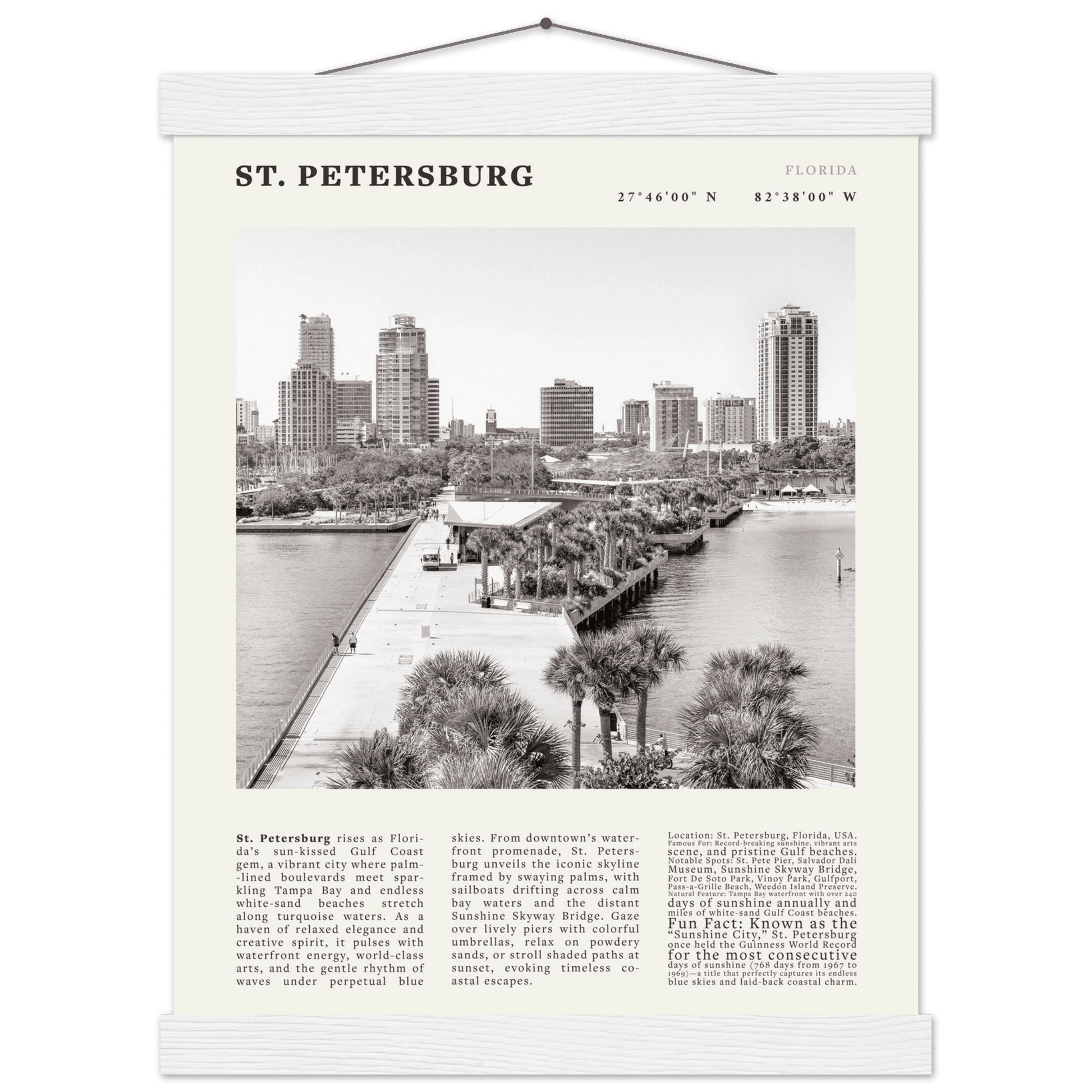 St. Petersburg Florida Poster Black and White – Vintage St Pete Skyline Print (Digital & Printed Options) - Evergreen Posters