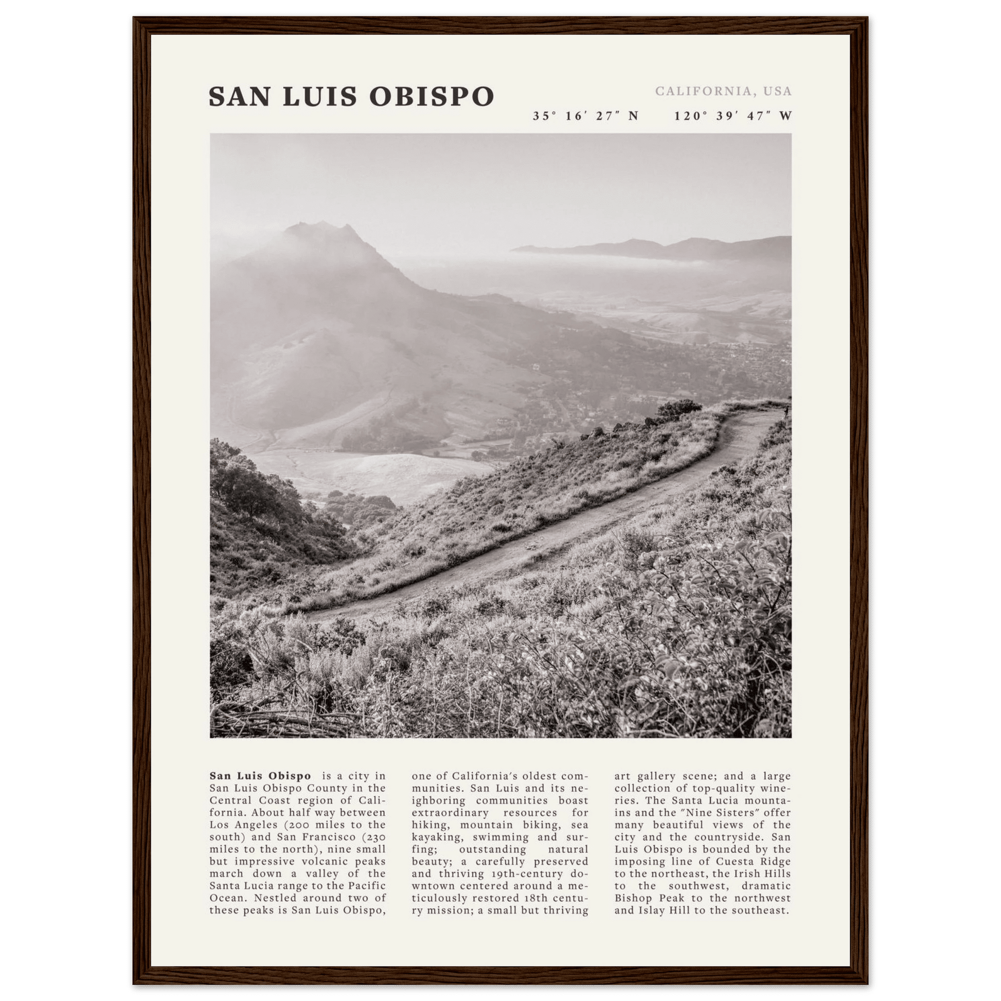 San Luis Obispo Poster | Black & White California Wall Art | SLO Travel Print - Evergreen Posters