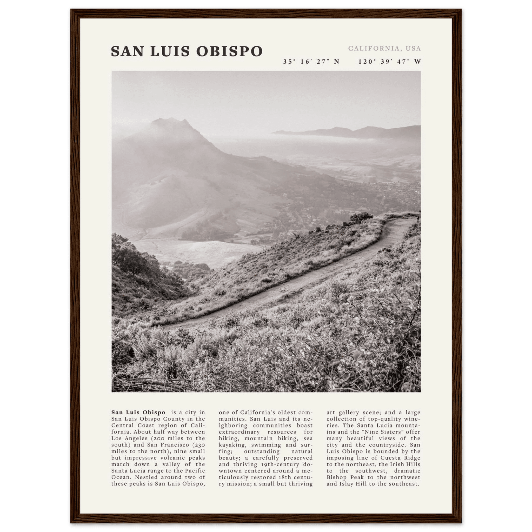 San Luis Obispo Poster | Black & White California Wall Art | SLO Travel Print - Evergreen Posters