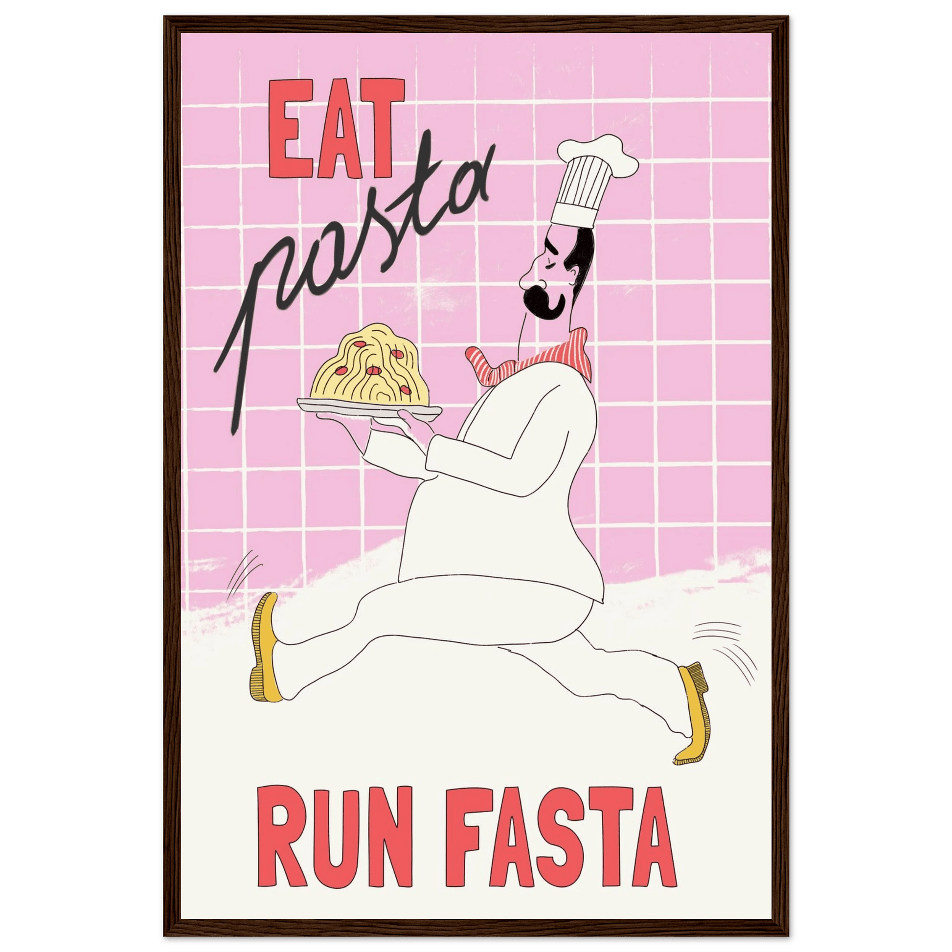 Eat Pasta Run Fasta Poster – Playful Kitchen Wall Art Print (Light Pink) - Evergreen Posters