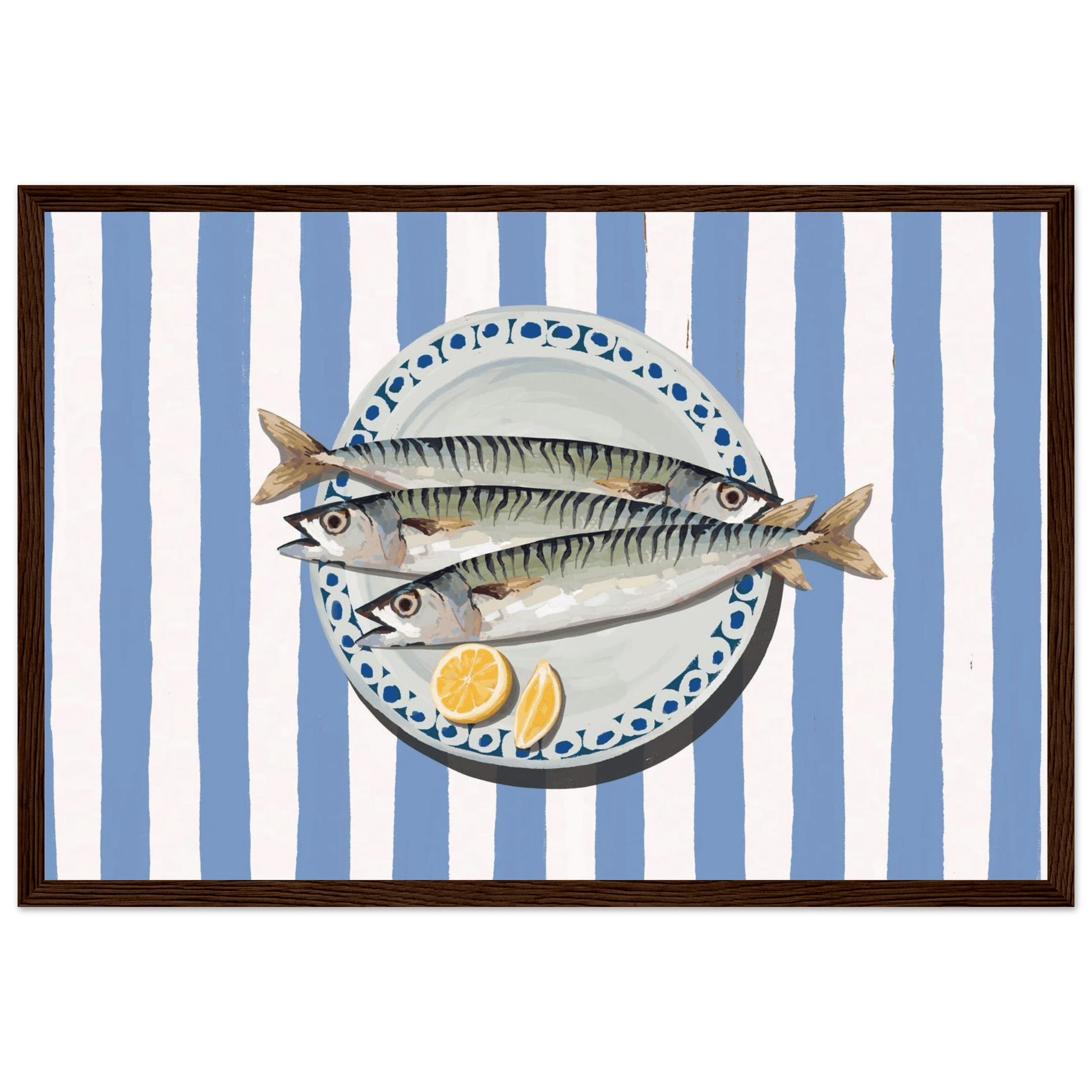 Sardines Print | Blue Stripe Fish Kitchen Wall Art | Coastal Food Poster - Evergreen Posters