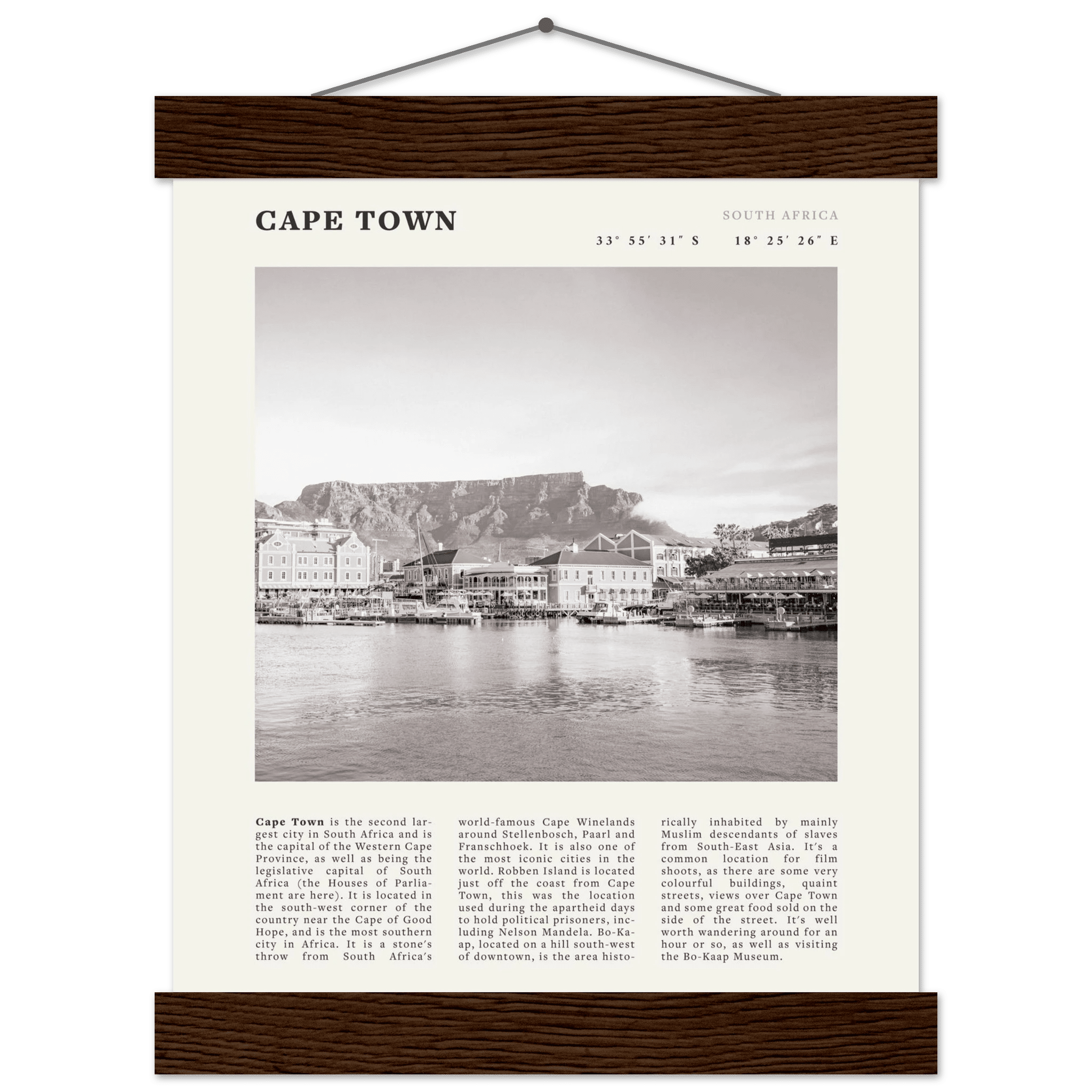 Cape Town Poster | Black & White Table Mountain Wall Art | South Africa Travel Print - Evergreen Posters