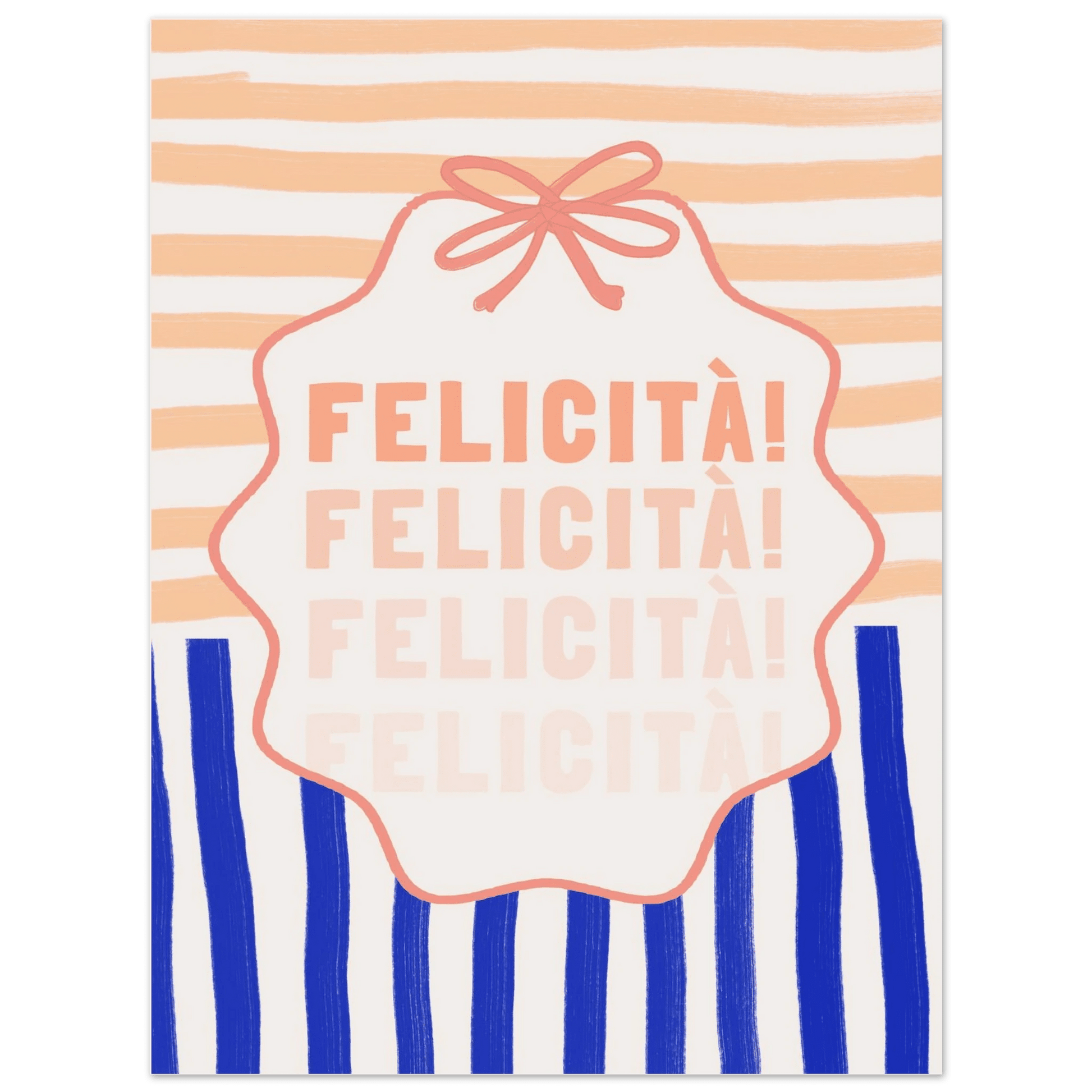Felicità Italian Happiness Quote Print | Coquette Stripe Wall Art - Evergreen Posters