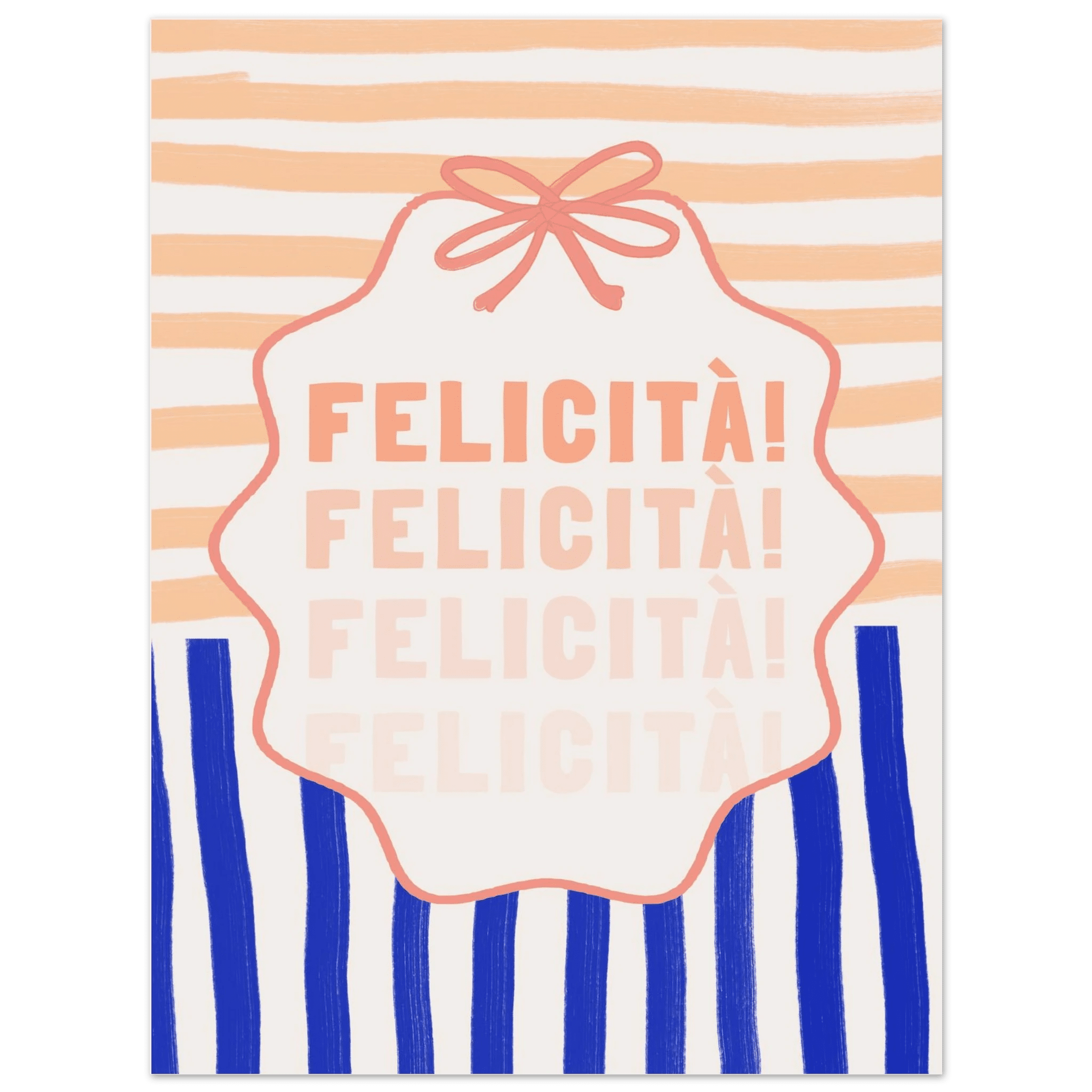 Felicità Italian Happiness Quote Print | Coquette Stripe Wall Art - Evergreen Posters