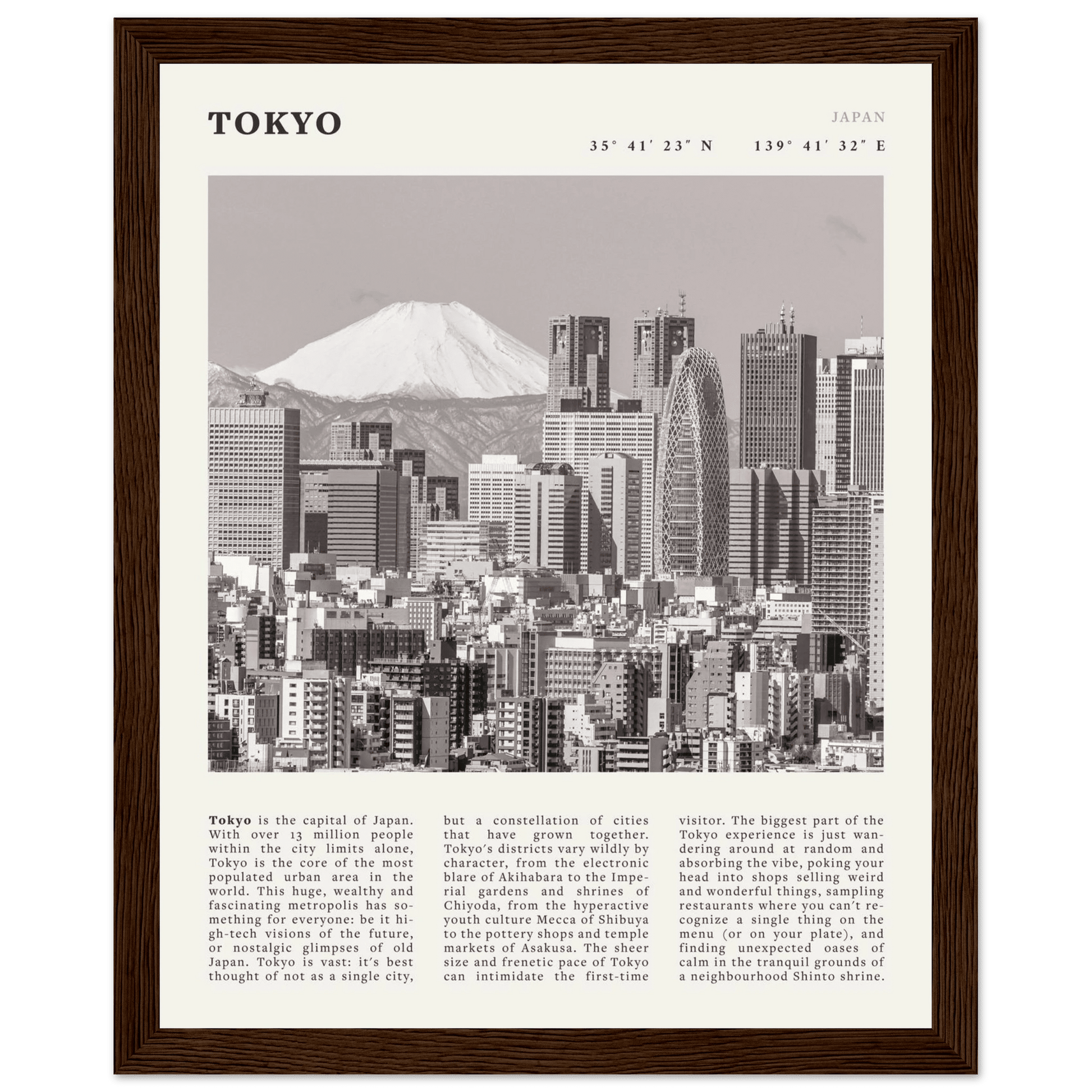 Tokyo Poster | Black & White Mount Fuji Skyline Wall Art | Japan Travel Print - Evergreen Posters