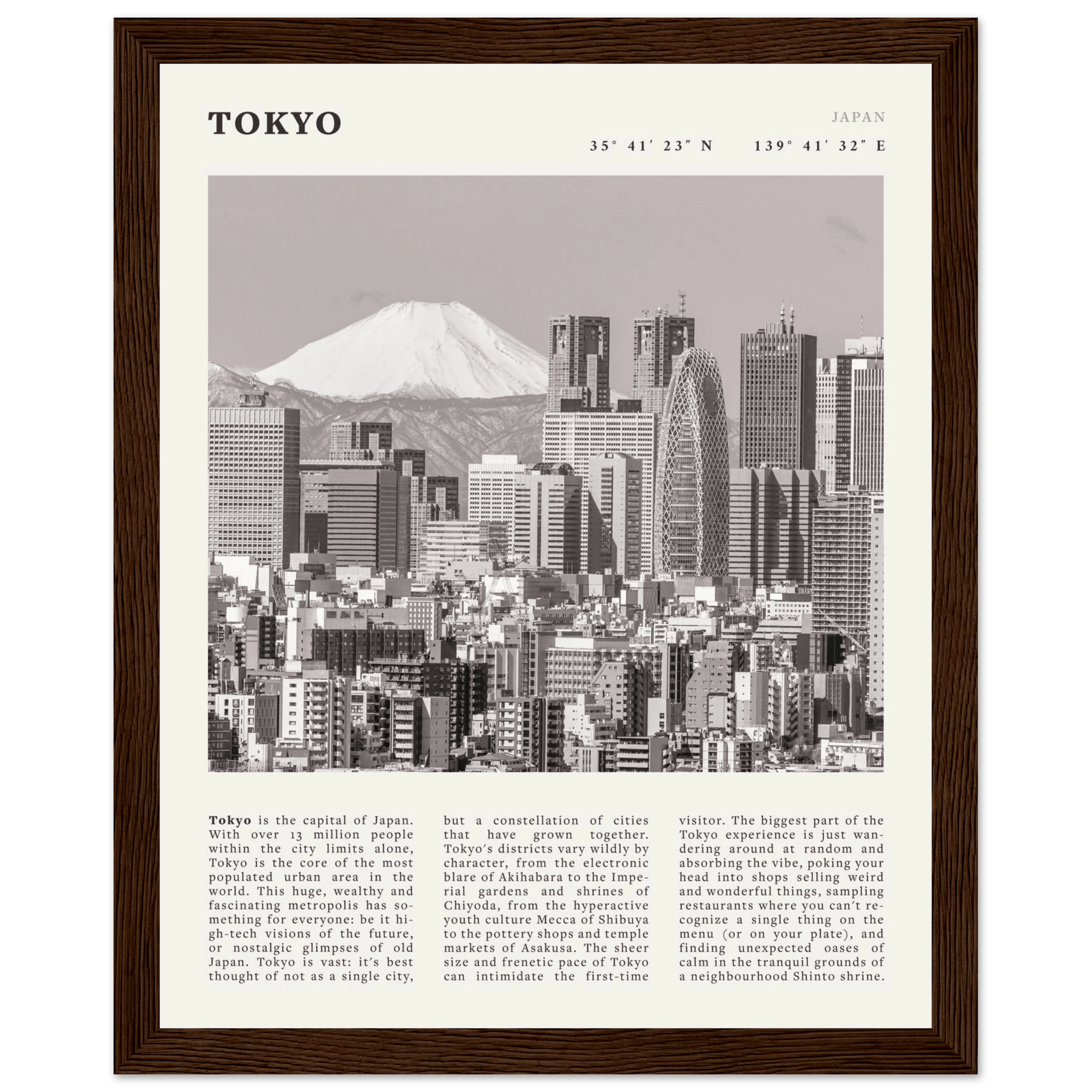 Tokyo Poster | Black & White Mount Fuji Skyline Wall Art | Japan Travel Print - Evergreen Posters