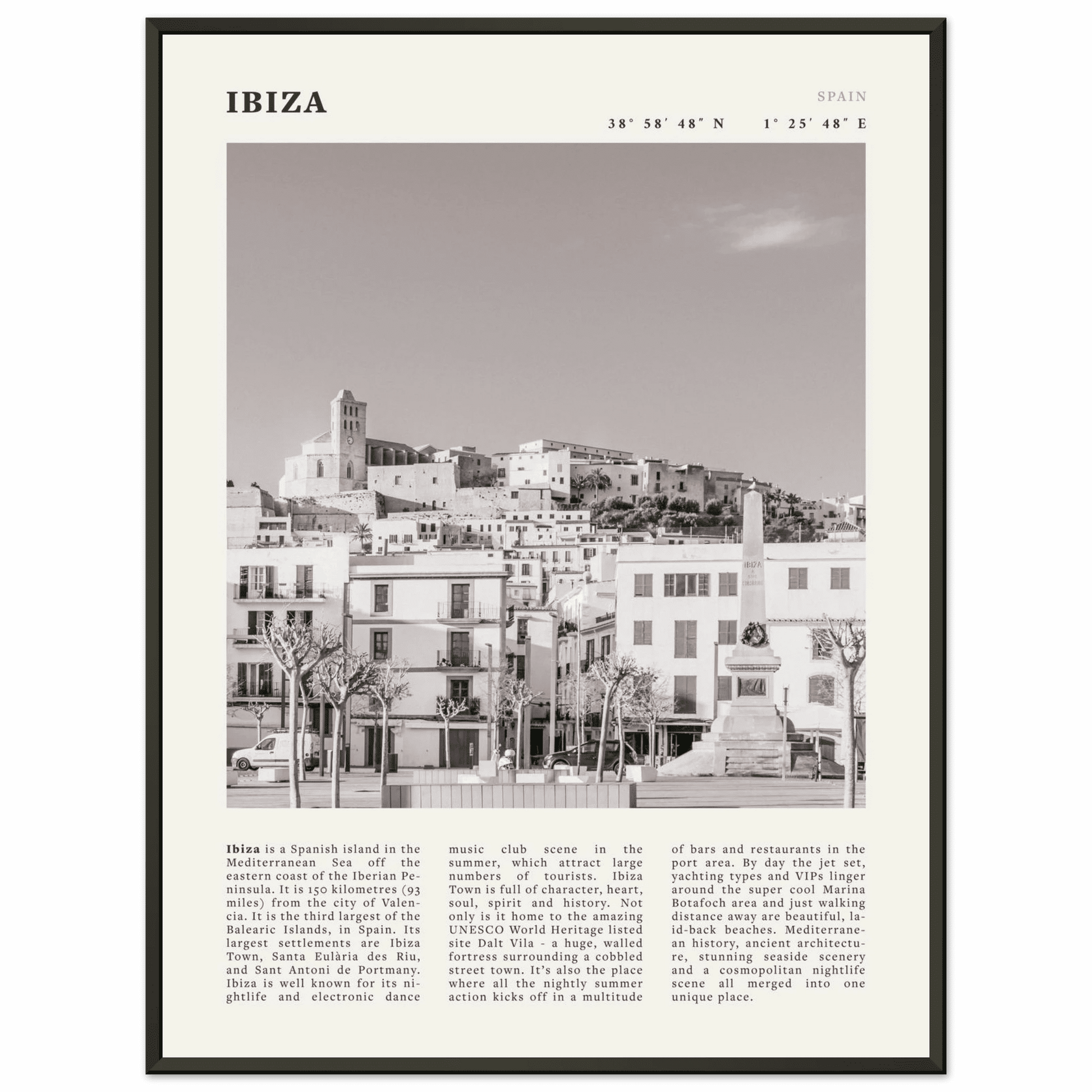 Ibiza Poster | Black & White Spanish Island Wall Art | Spain Travel Print - Evergreen Posters