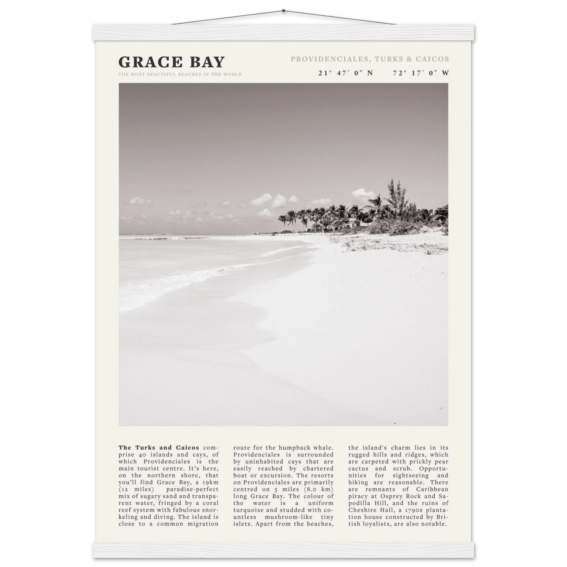 Grace Bay Poster | Black & White Turks & Caicos Wall Art | Caribbean Beach Print - Evergreen Posters