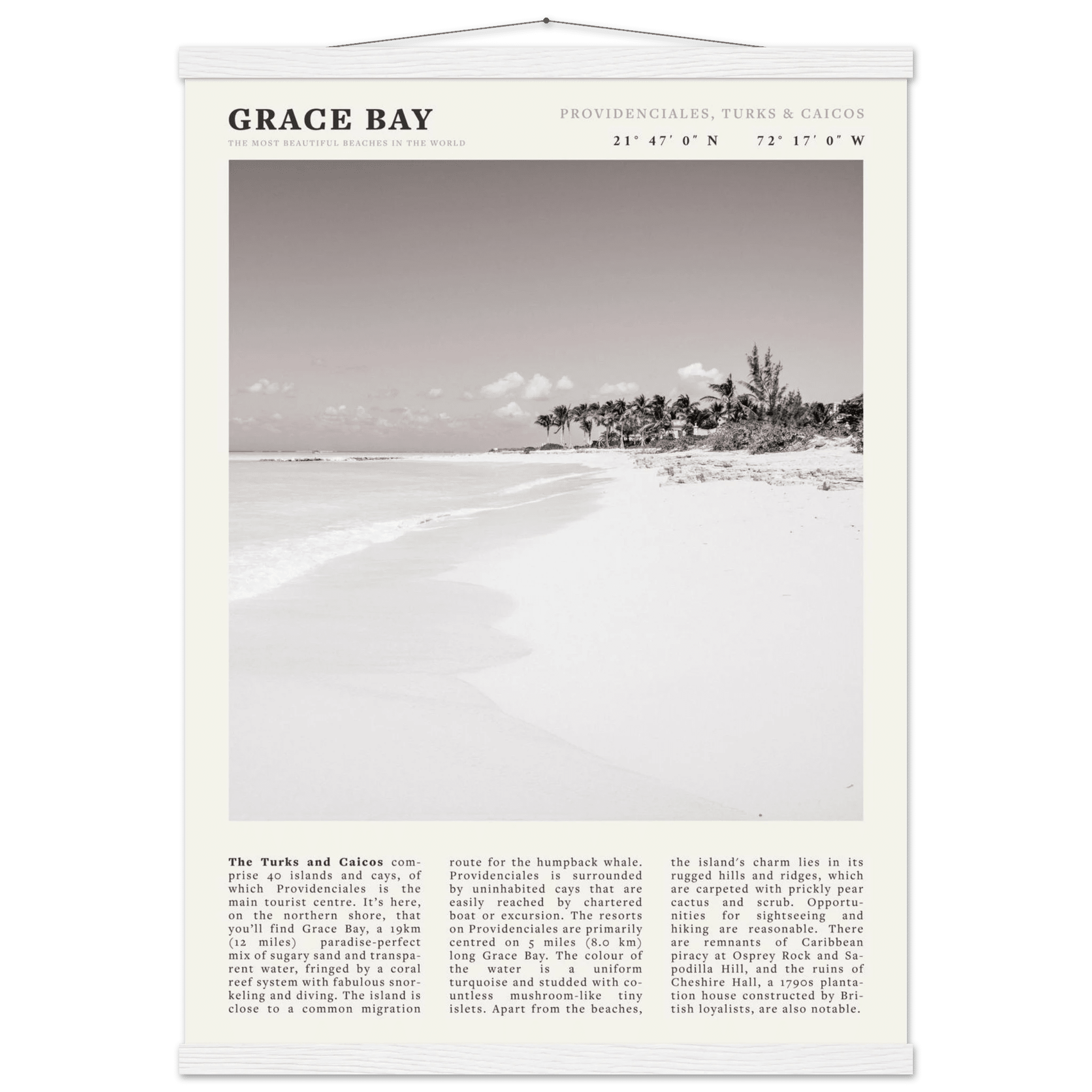 Grace Bay Poster | Black & White Turks & Caicos Wall Art | Caribbean Beach Print - Evergreen Posters