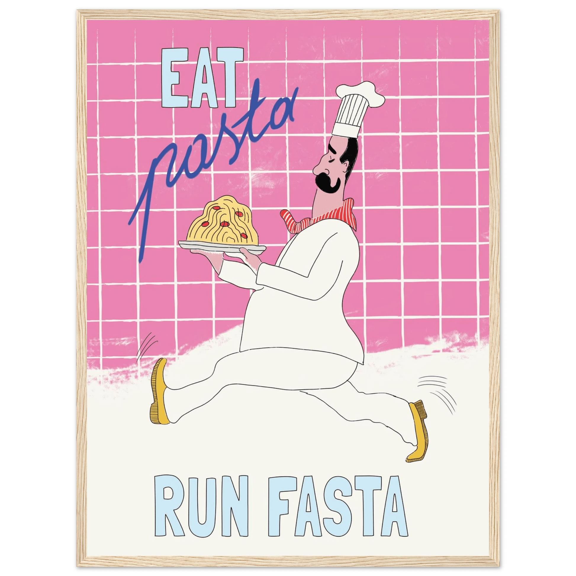 Eat Pasta Run Fasta Poster – Playful Kitchen Wall Art Print (Pink Edition) - Evergreen Posters