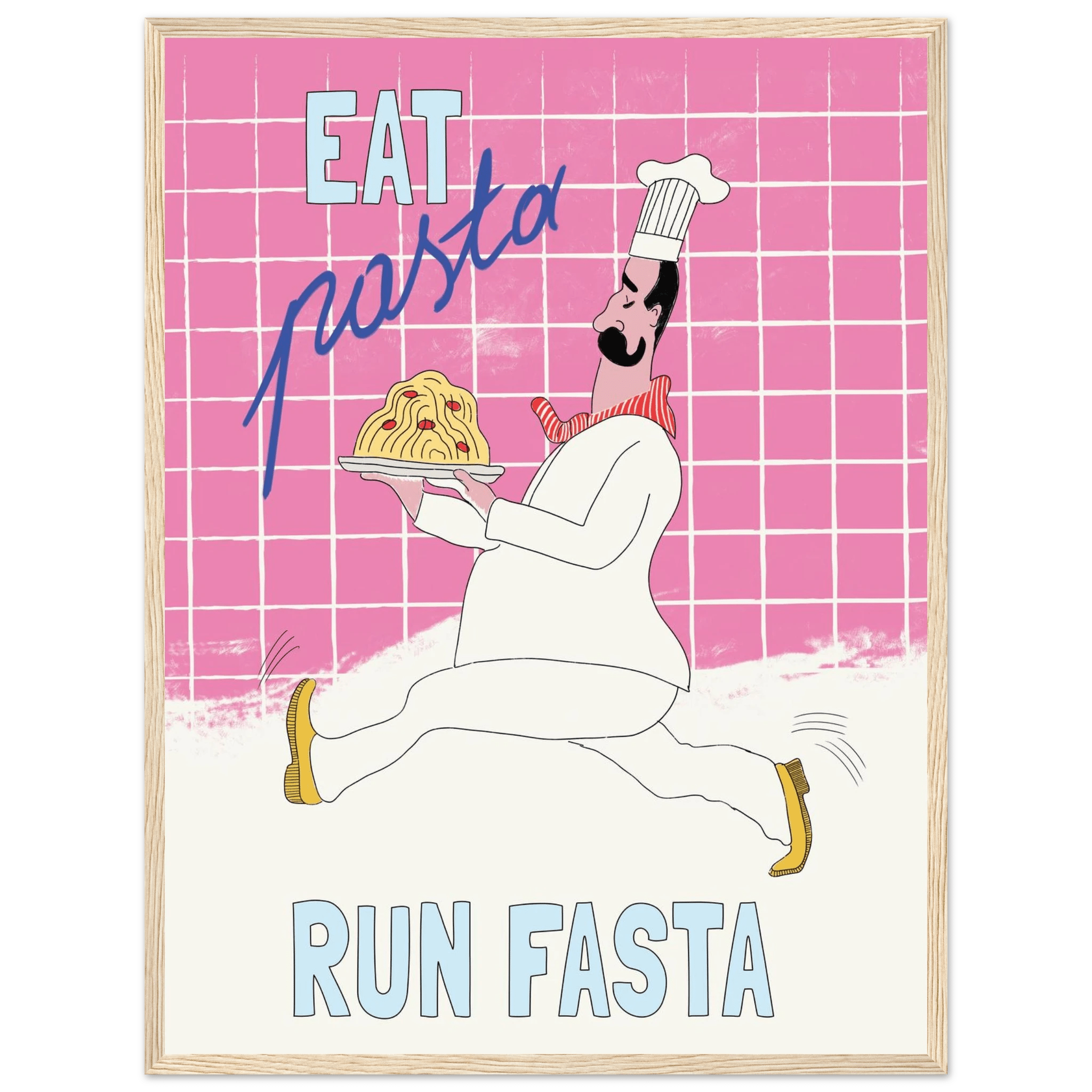 Eat Pasta Run Fasta Poster – Playful Kitchen Wall Art Print (Pink Edition) - Evergreen Posters