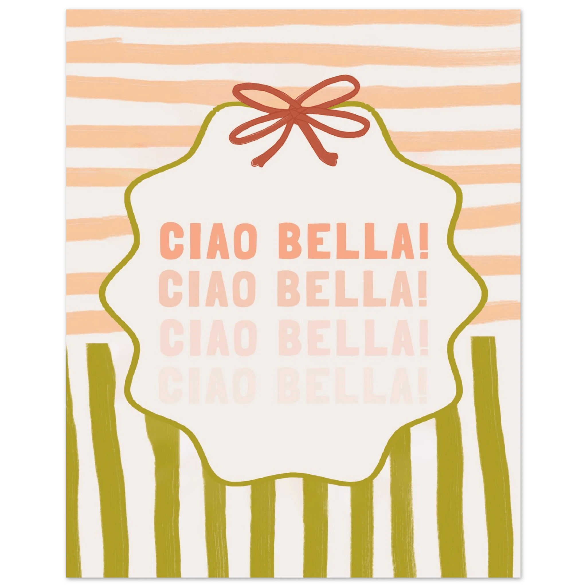 Ciao Bella Poster | Italian Typography Wall Art | Retro Stripe Bow Print | Cute Room Decor - Evergreen Posters