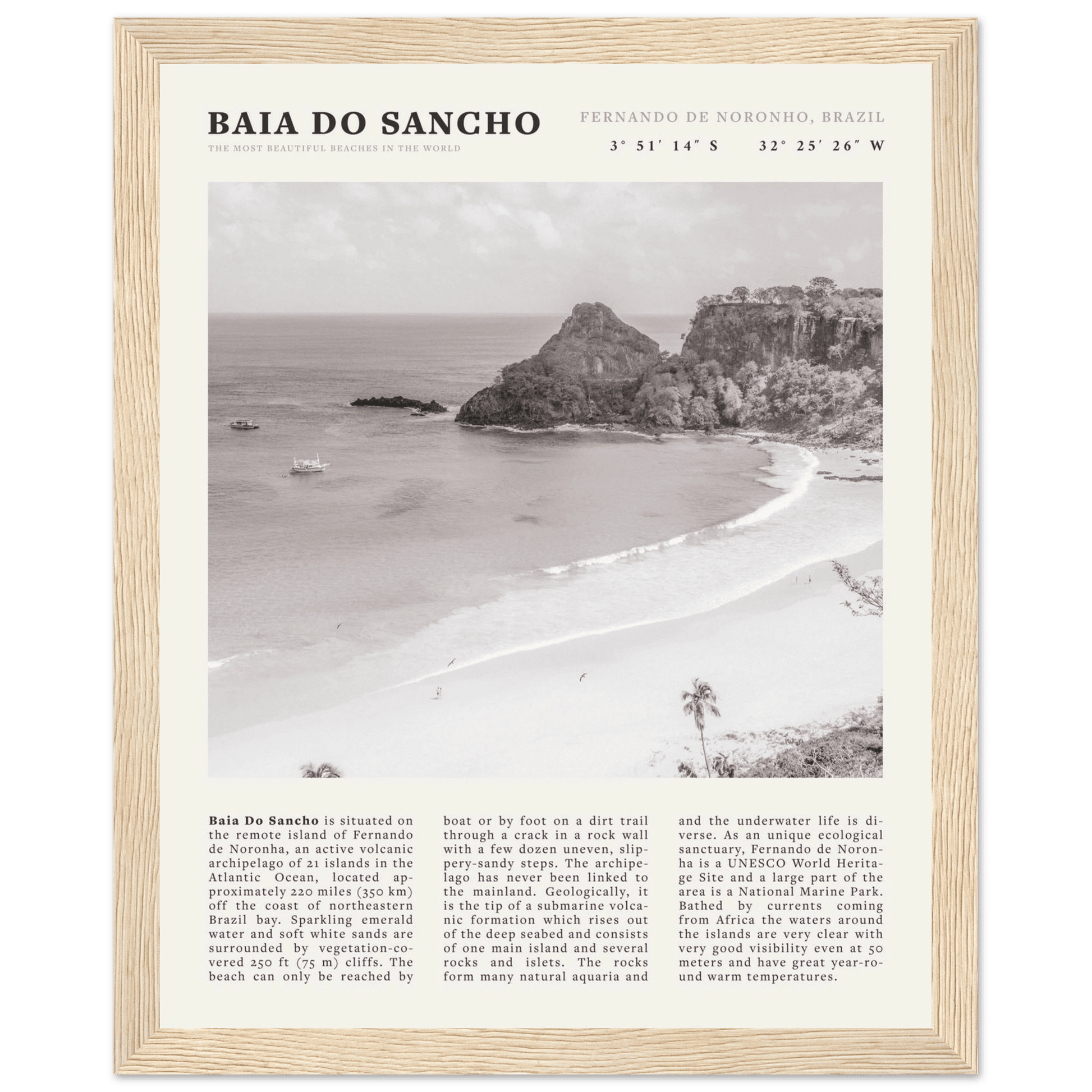 Baia Do Sancho Poster | Black & White Brazil Beach Wall Art | Fernando de Noronha - Evergreen Posters