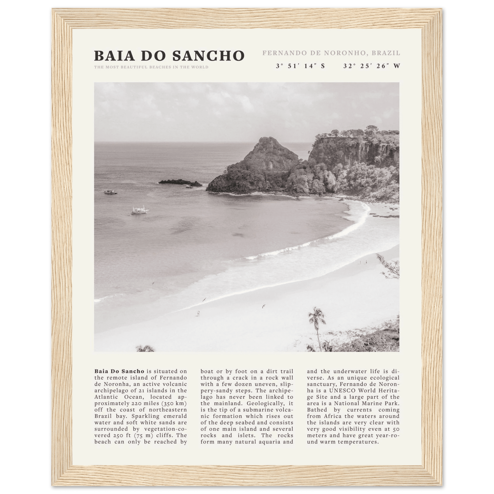 Baia Do Sancho Poster | Black & White Brazil Beach Wall Art | Fernando de Noronha - Evergreen Posters