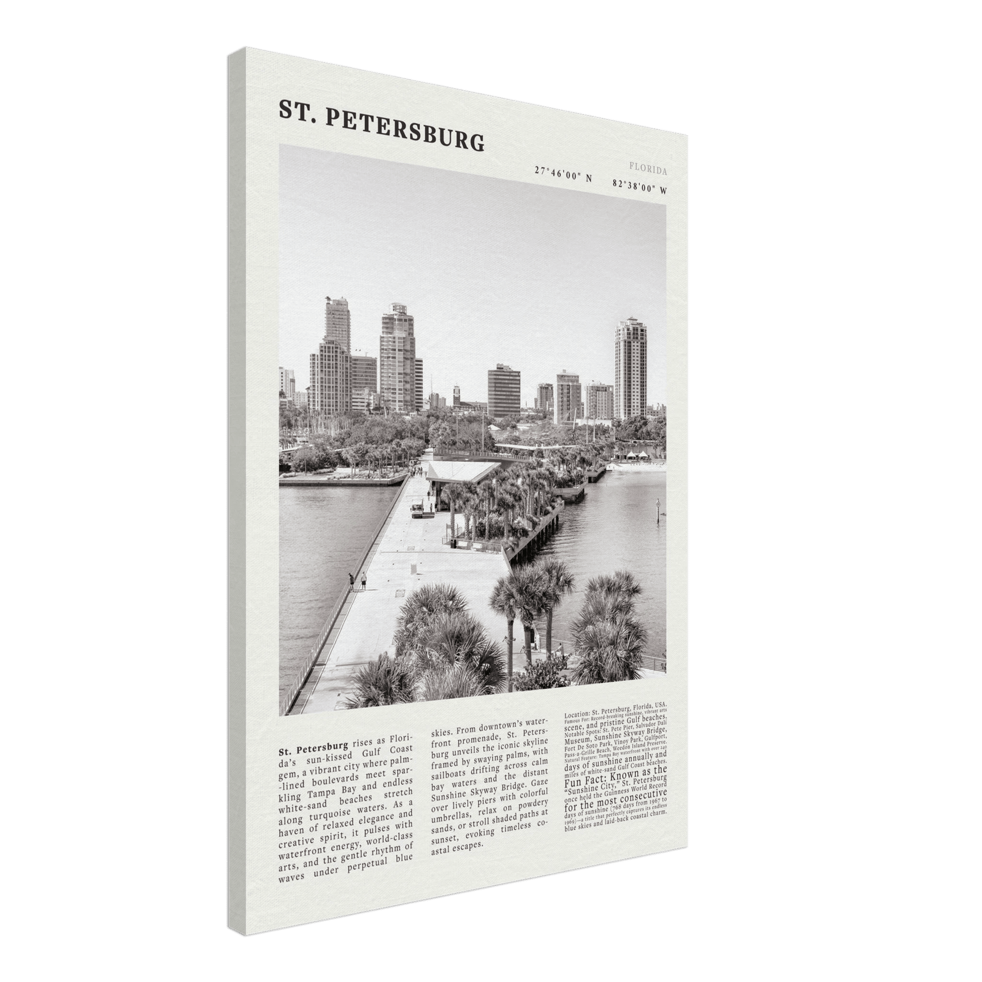 St. Petersburg Florida Poster Black and White – Vintage St Pete Skyline Print (Digital & Printed Options) - Evergreen Posters