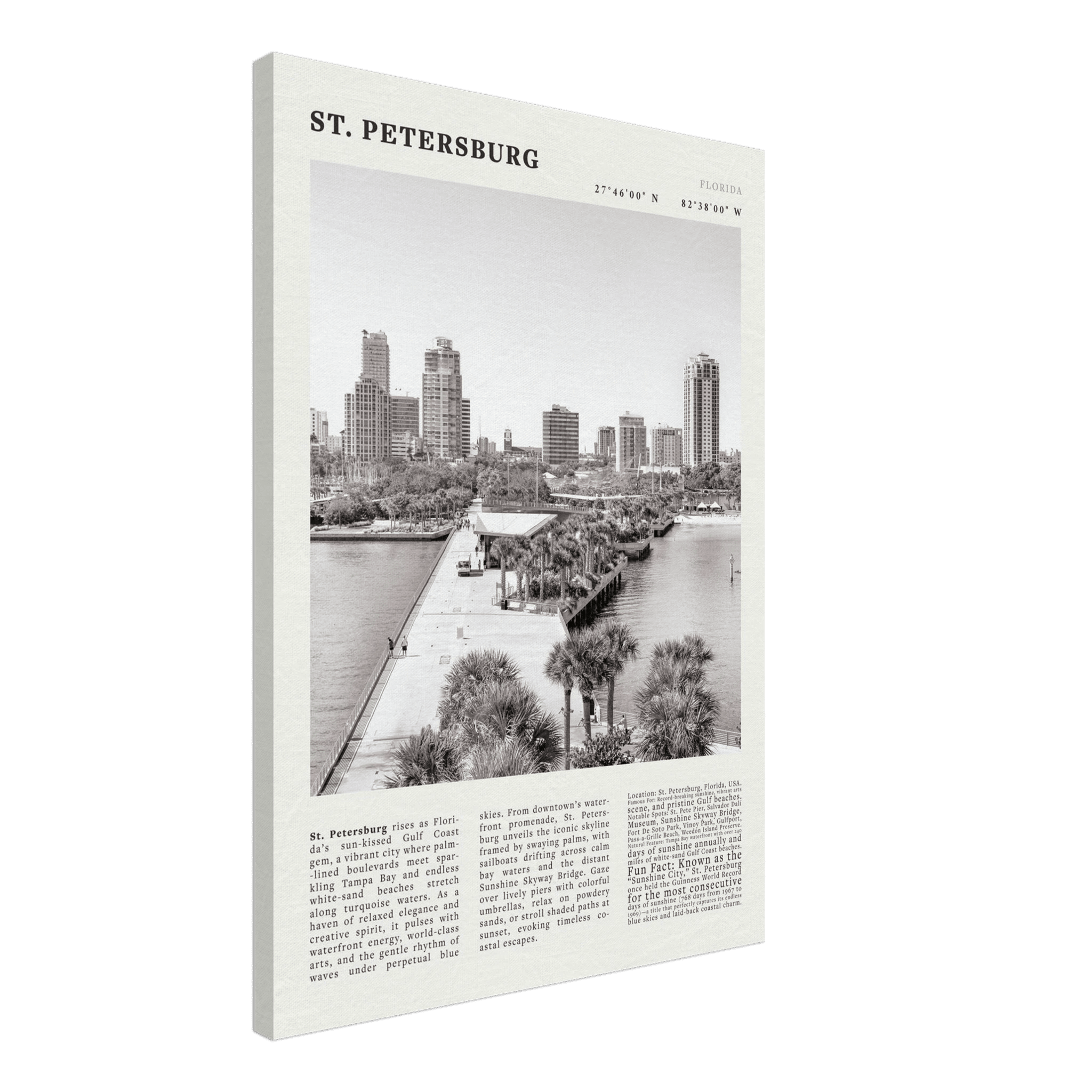 St. Petersburg Florida Poster Black and White – Vintage St Pete Skyline Print (Digital & Printed Options) - Evergreen Posters