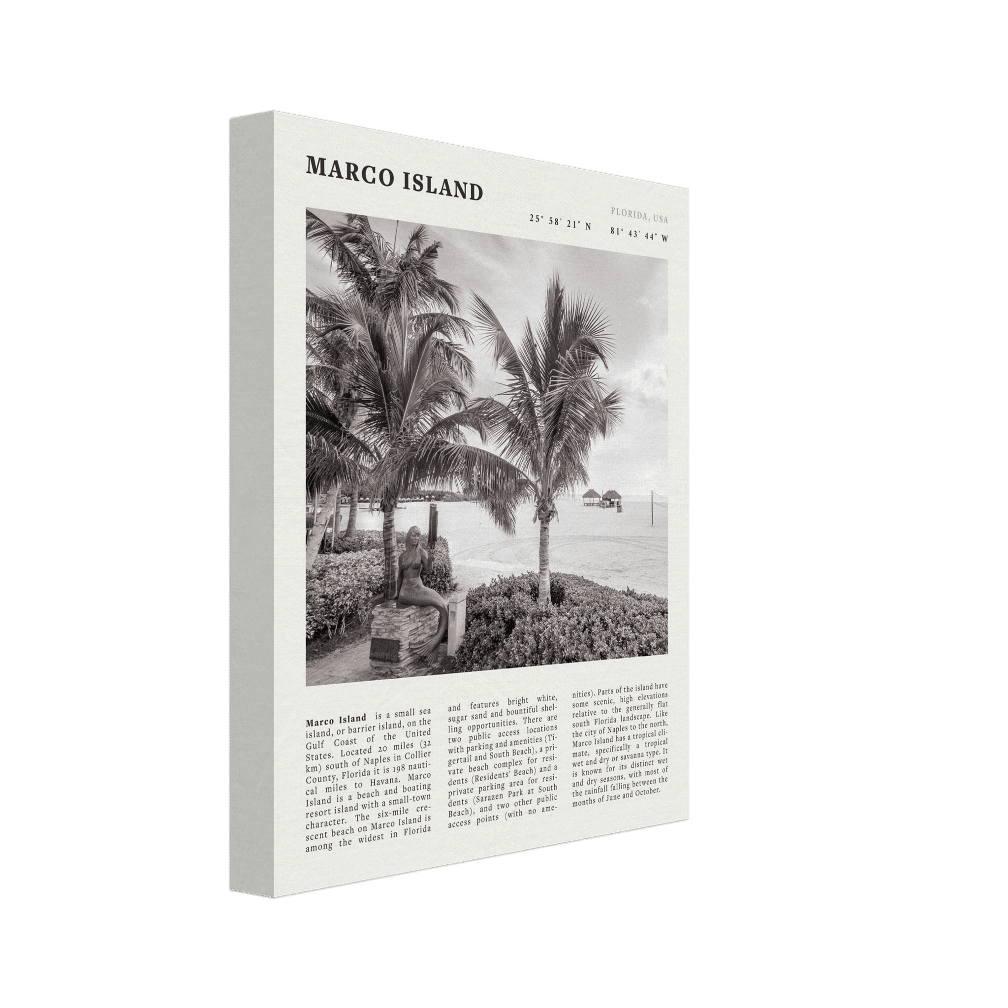 Marco Island Poster | Black & White Florida Beach Wall Art | Coastal Travel Print - Evergreen Posters