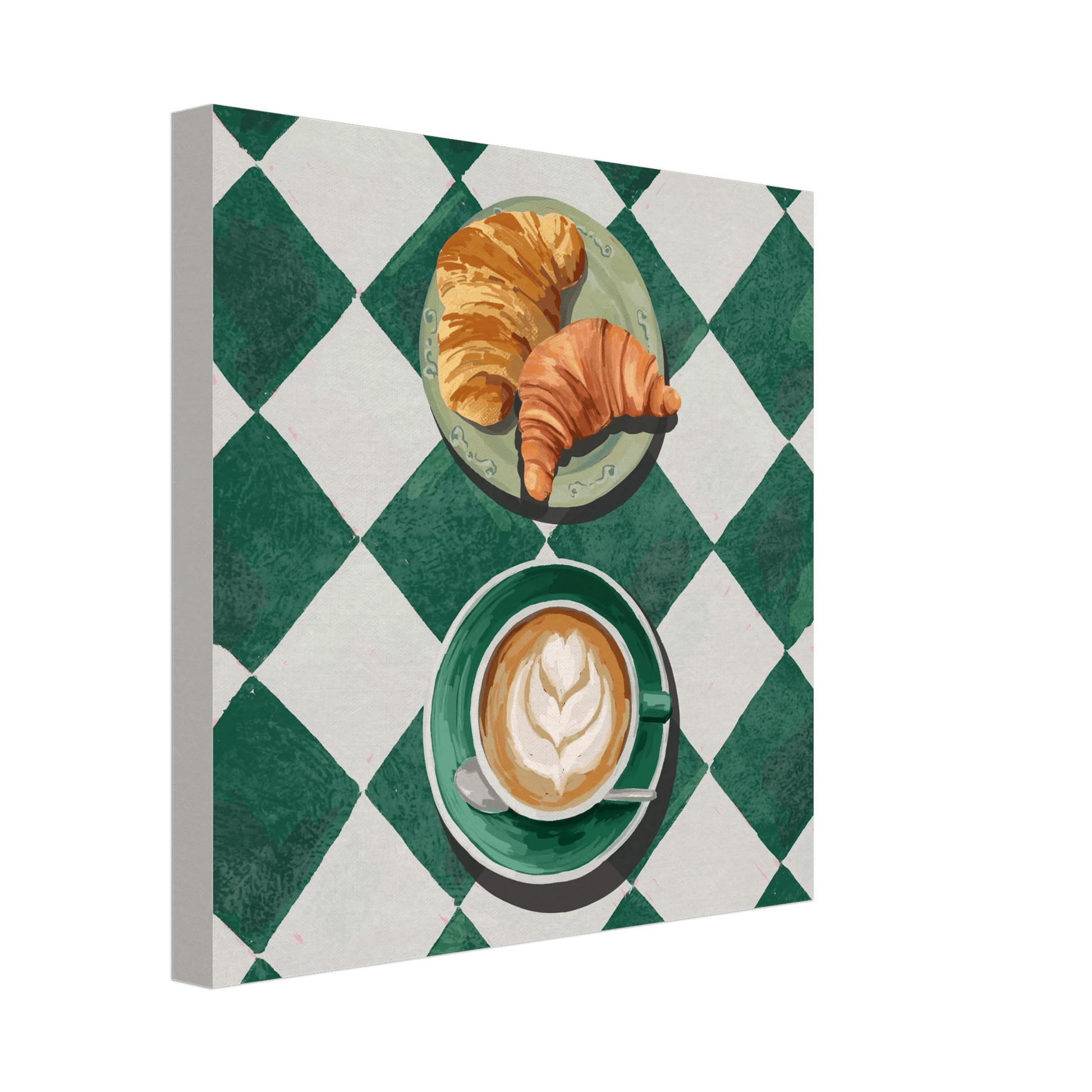 Croissant & Latte Poster | Classic Kitchen Wall Art | Green Tile Square Breakfast Print - Evergreen Posters - 25