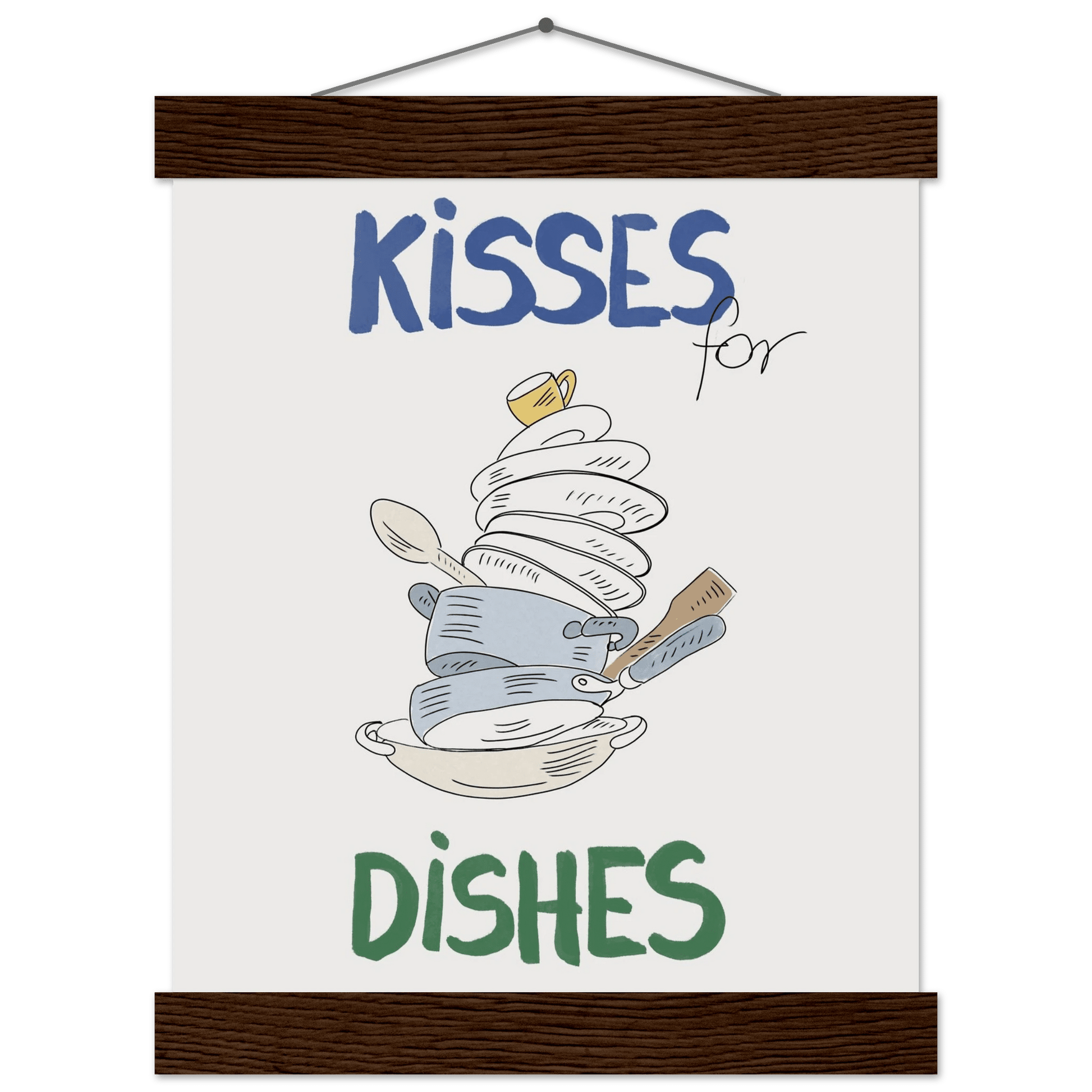 Kisses for Dishes Poster – Funny Kitchen Wall Art Print (Digital & Printed Options) - Evergreen Posters