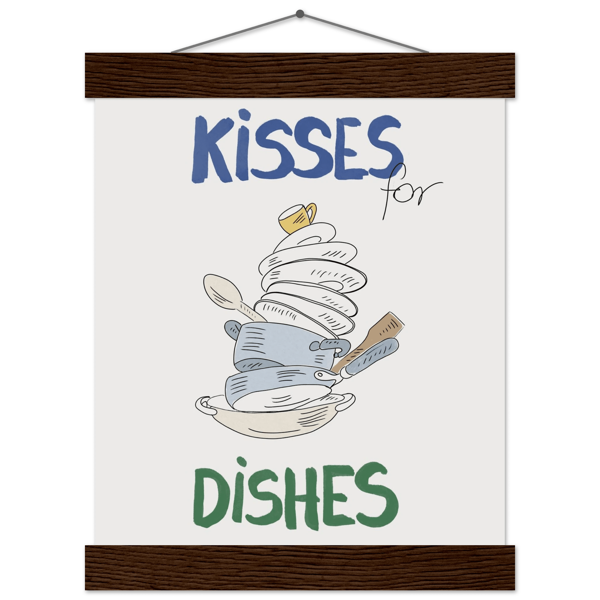 Kisses for Dishes Poster – Funny Kitchen Wall Art Print (Digital & Printed Options) - Evergreen Posters