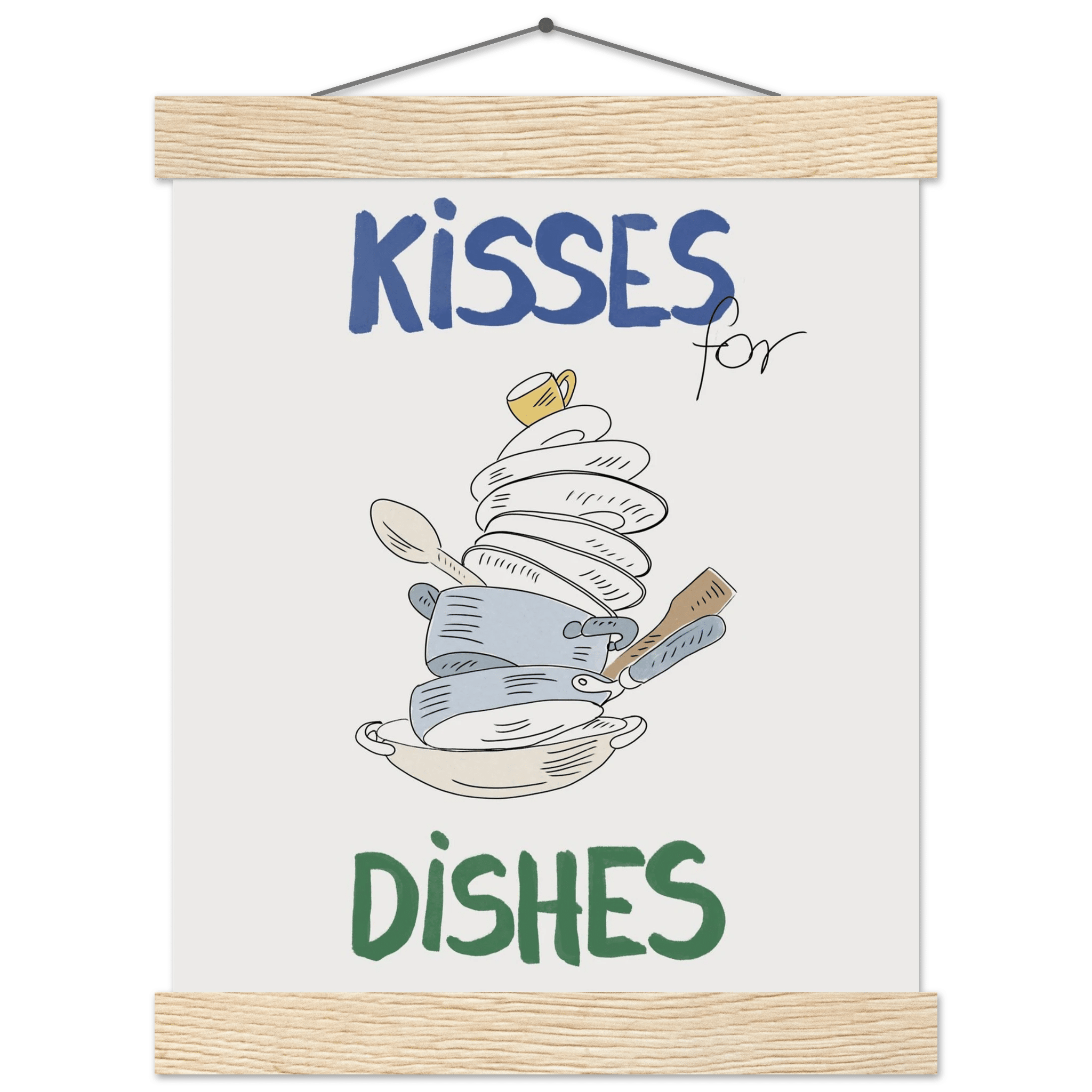 Kisses for Dishes Poster – Funny Kitchen Wall Art Print (Digital & Printed Options) - Evergreen Posters