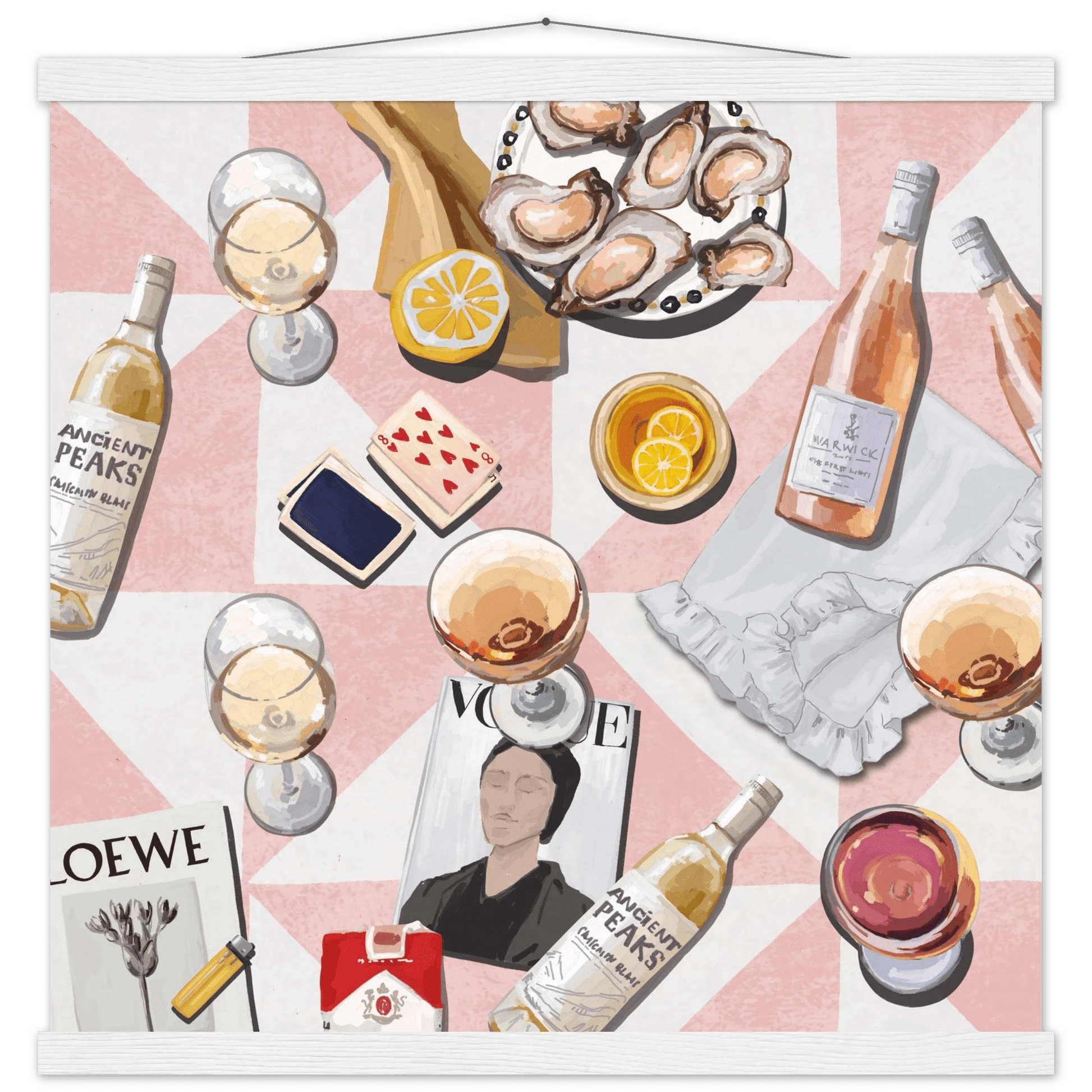 Vogue Oysters & Rosé Poster | Dopamine Decor Luxury Wall Art | Pink Tile Square Print - Evergreen Posters