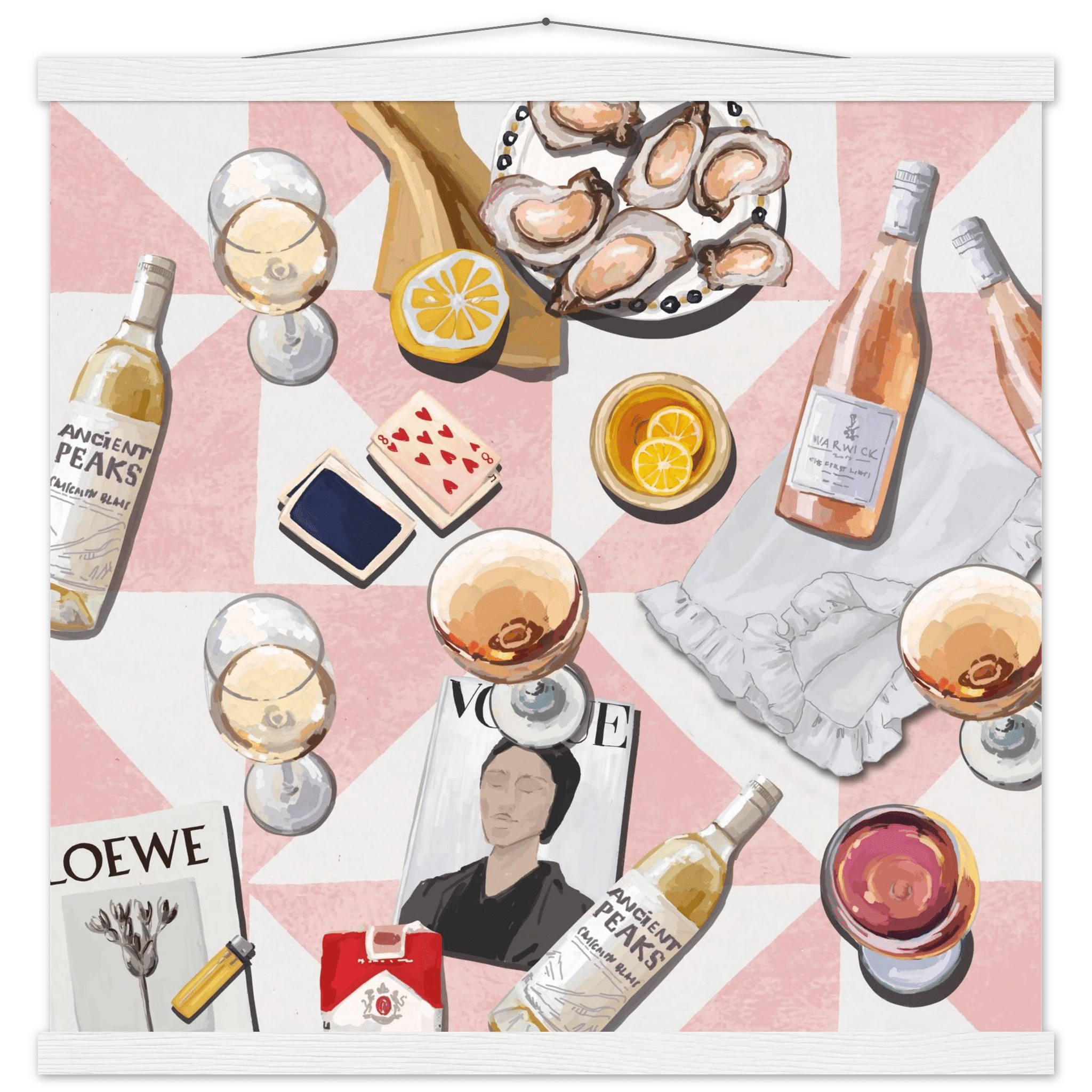 Vogue Oysters & Rosé Poster | Dopamine Decor Luxury Wall Art | Pink Tile Square Print - Evergreen Posters