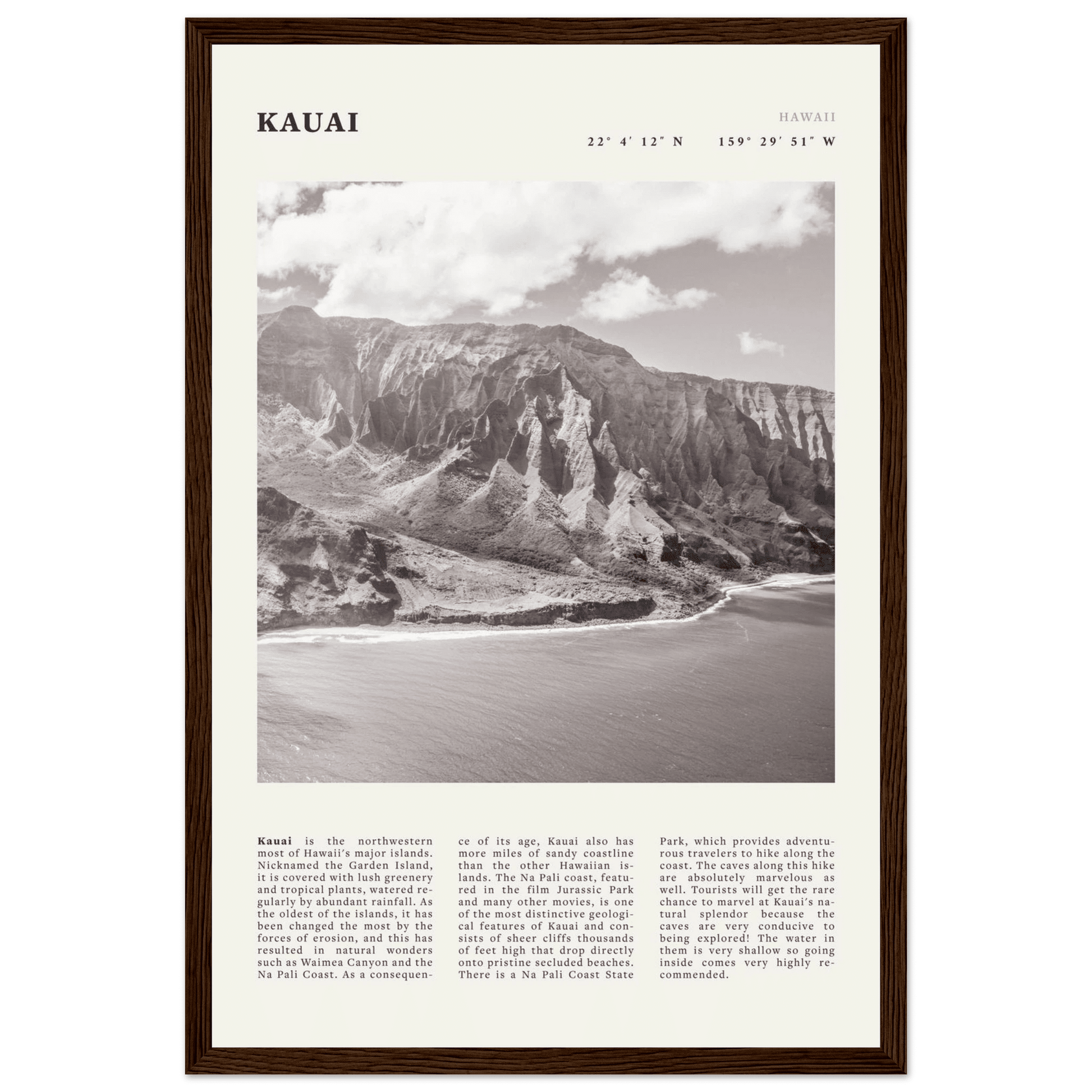 Kauai Poster | Black & White Na Pali Coast Wall Art | Hawaii Travel Print Decor - Evergreen Posters