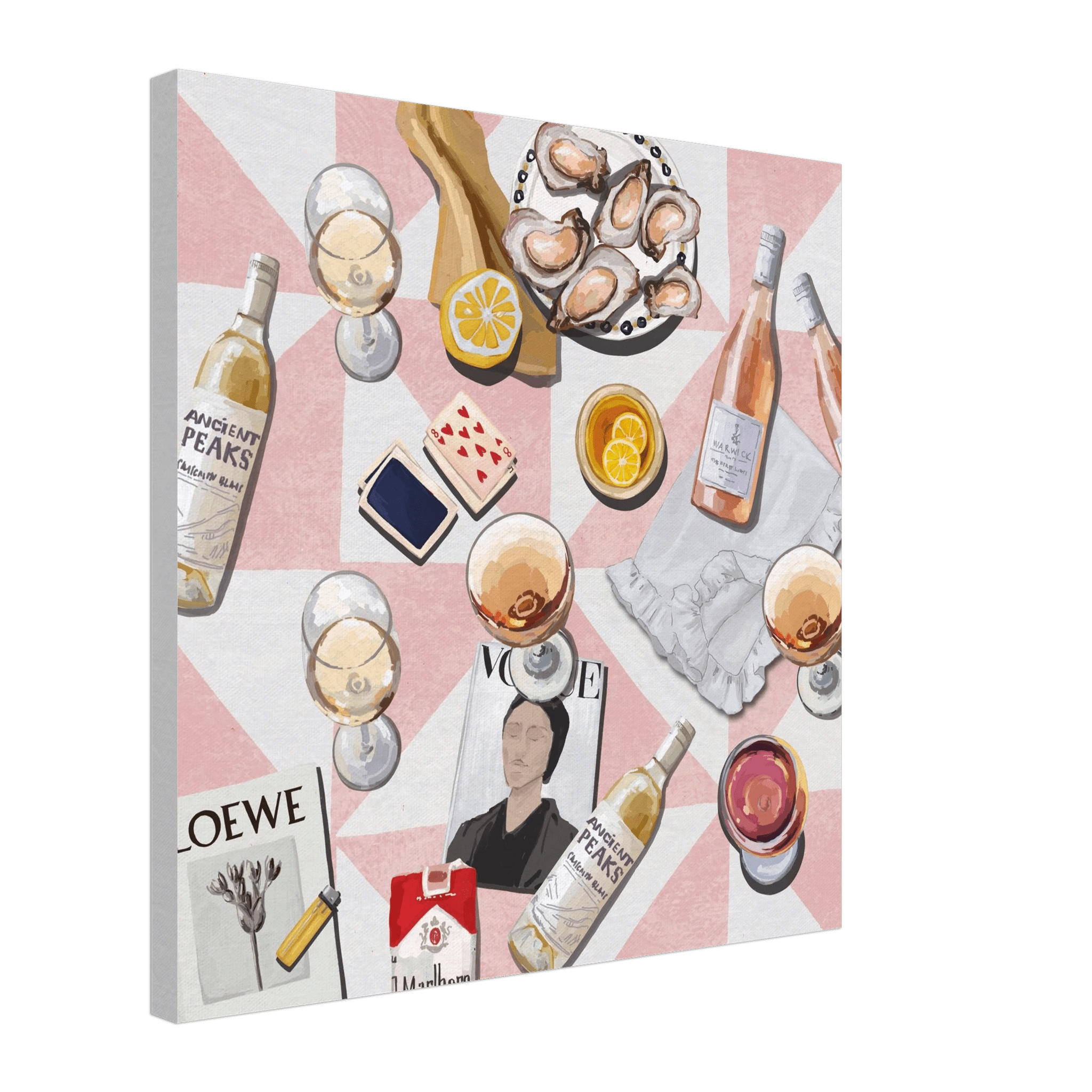 Vogue Oysters & Rosé Poster | Dopamine Decor Luxury Wall Art | Pink Tile Square Print - Evergreen Posters