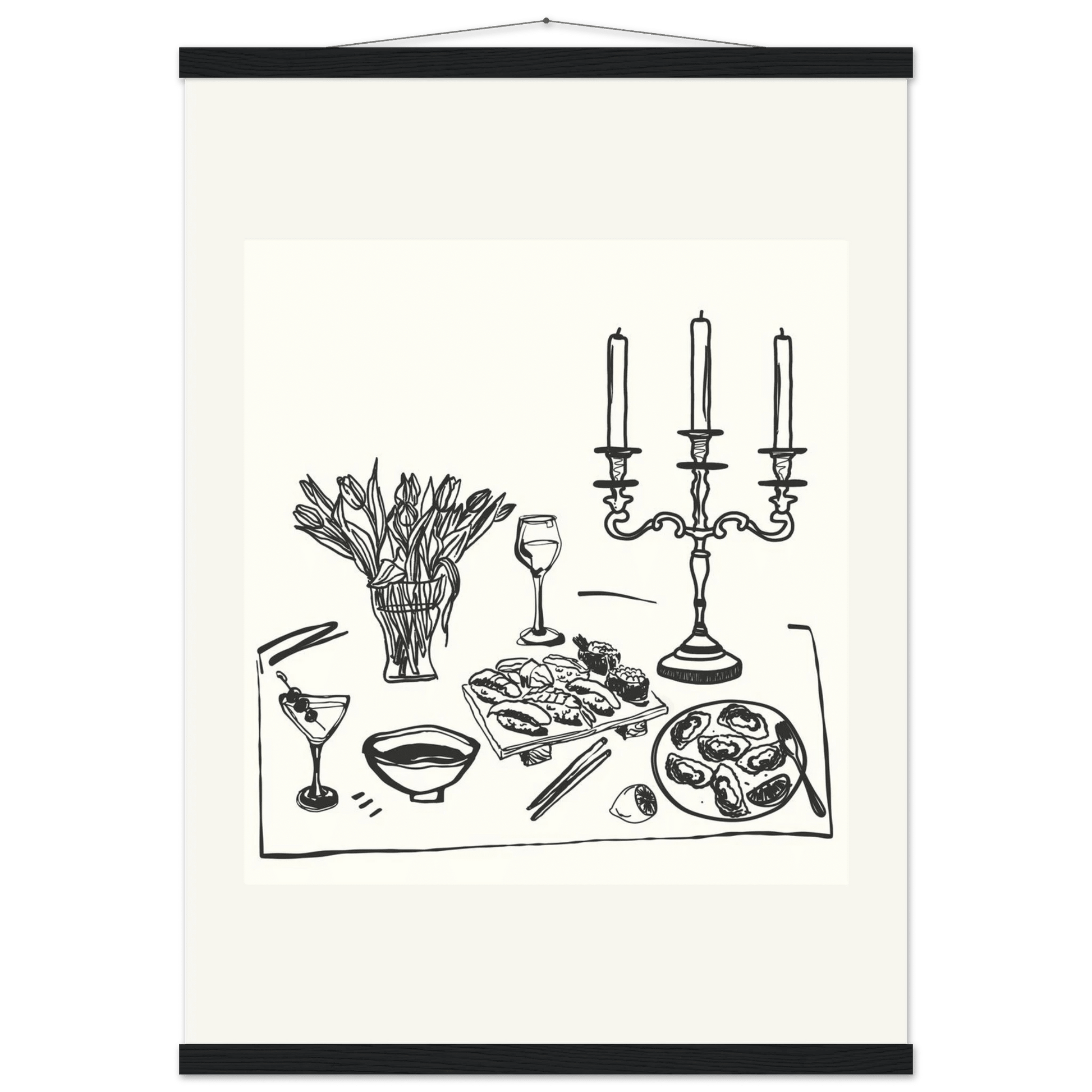 Fine Dining Table Print | Black Line Art Kitchen Wall Art | Elegant Dining Room Poster - Evergreen Posters